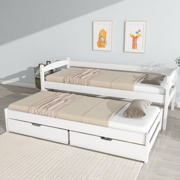 OKWISH Kinderbett Tagesbett, Einzel- und Doppelbett (mit 2 MDF-Schubladen, Massivholzrahmen, weiß (200x90cm/190x90cm), Geeignet für verschiedene Dekorationsstile