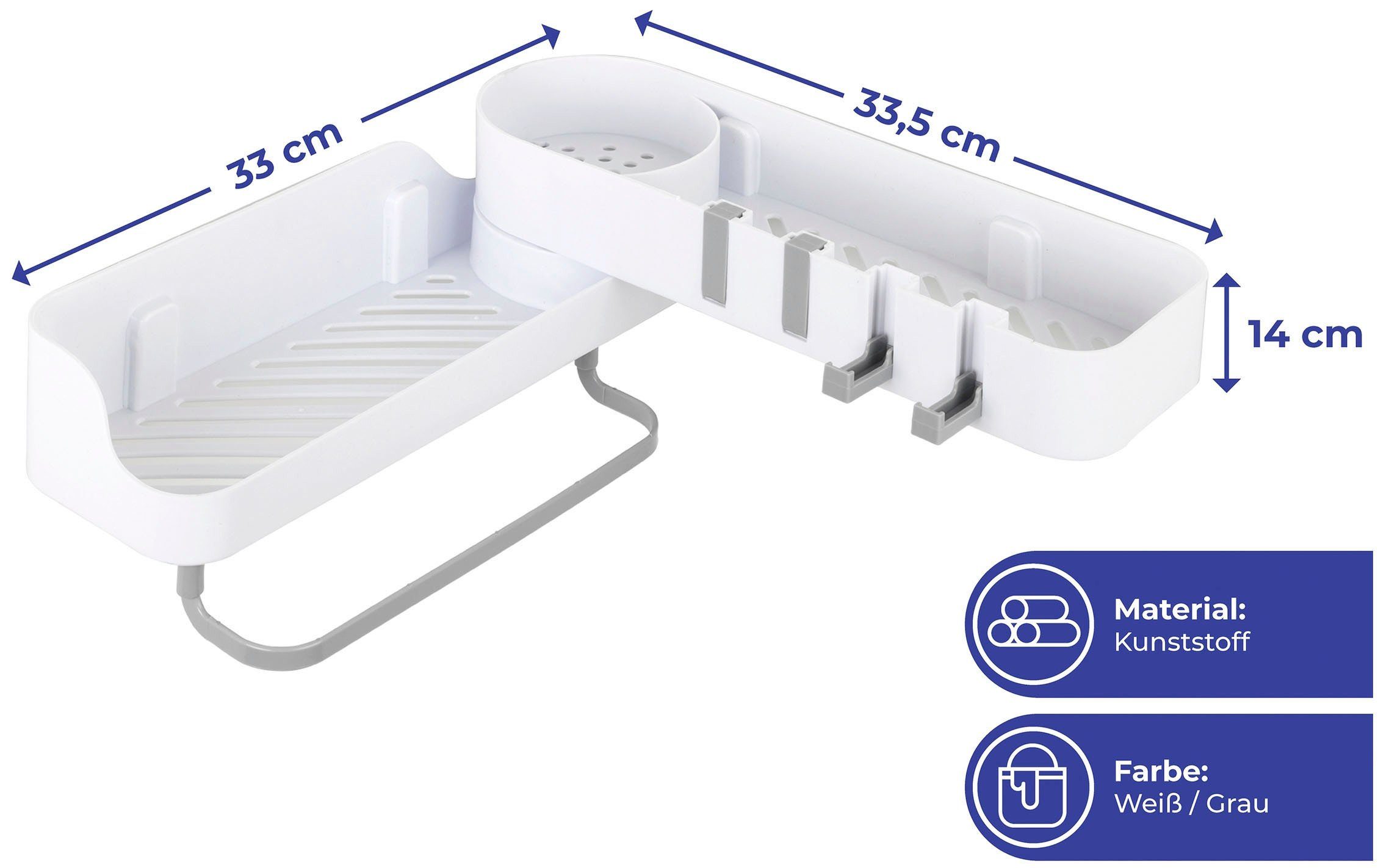 Maximex Badregal Eck-Aufbewahrungscaddy, zum Kleben, drehbar 180°