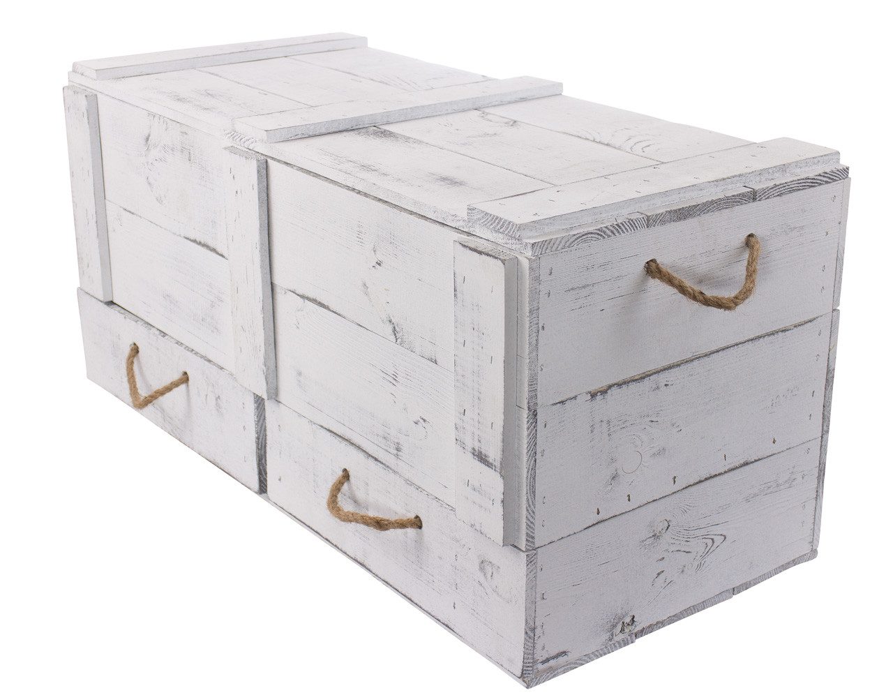 Kistenkolli Altes Land Allzweckkiste grosse shabby weiss Holztruhe Kalle mit Schubladen und Deckel (Spar-Set, 1er Set)