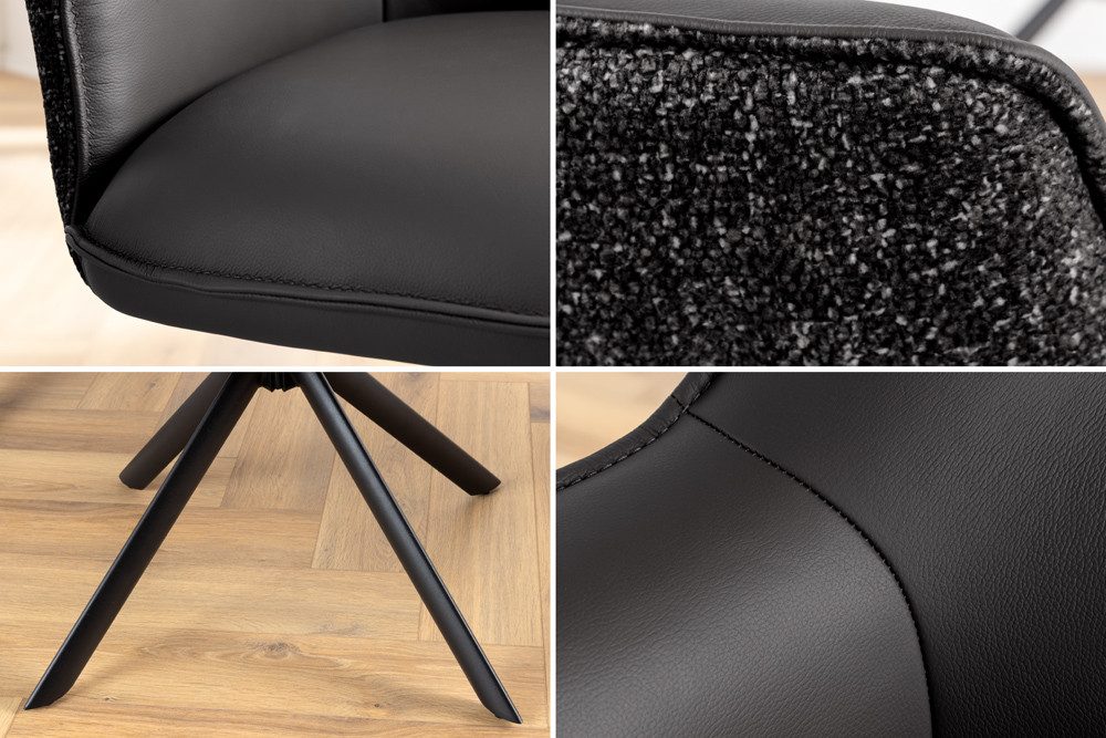 riess-ambiente Drehstuhl LE GRAND schwarz – Echtleder, Strukturstoff, 180° drehbar, m. Armlehne (Einzelartikel, 1 St), mit Metallgestell & Auto-Return-Funktion  – Bild 5 von 5