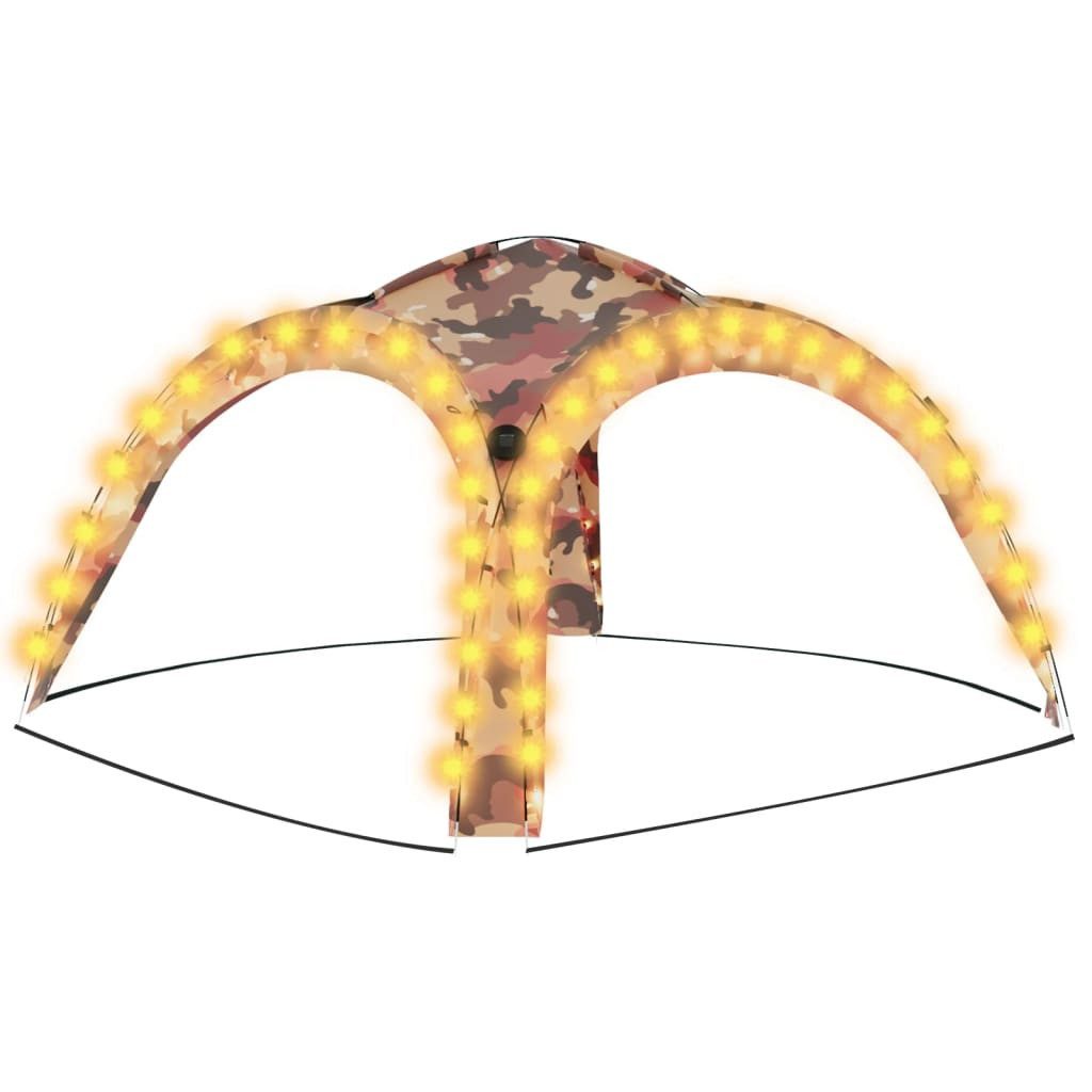 vidaXL Pavillon camouflage Pavillon Gartenzelt Kuppel Partyzelt mit LED und 4 Seitenwä