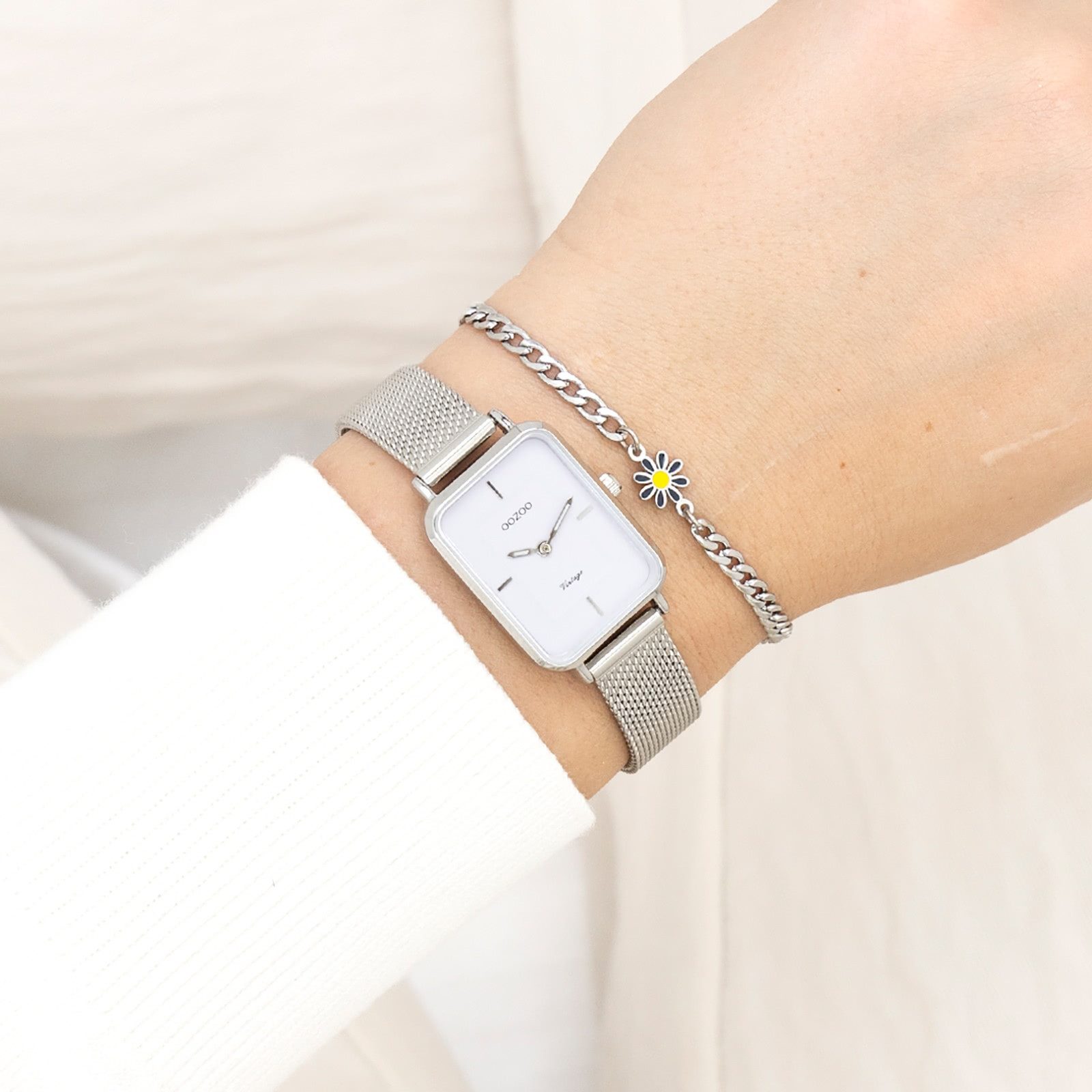 OOZOO Quarzuhr Oozoo Unisex Armbanduhr Vintage Series, (Analoguhr), Damen, Herrenuhr eckig, groß (ca.24x28mm) Metallarmband, Fashion-Style