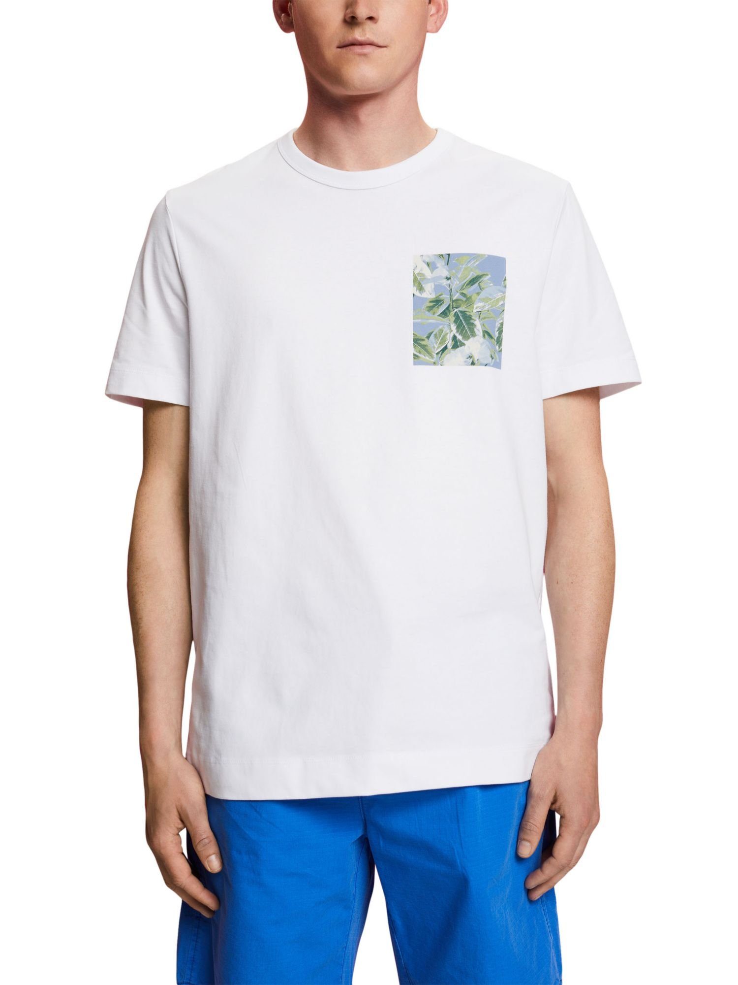 Collection 100 WHITE Esprit (1-tlg) T-Shirt Jersey-T-Shirt mit Brust-Print, % Baumwolle
