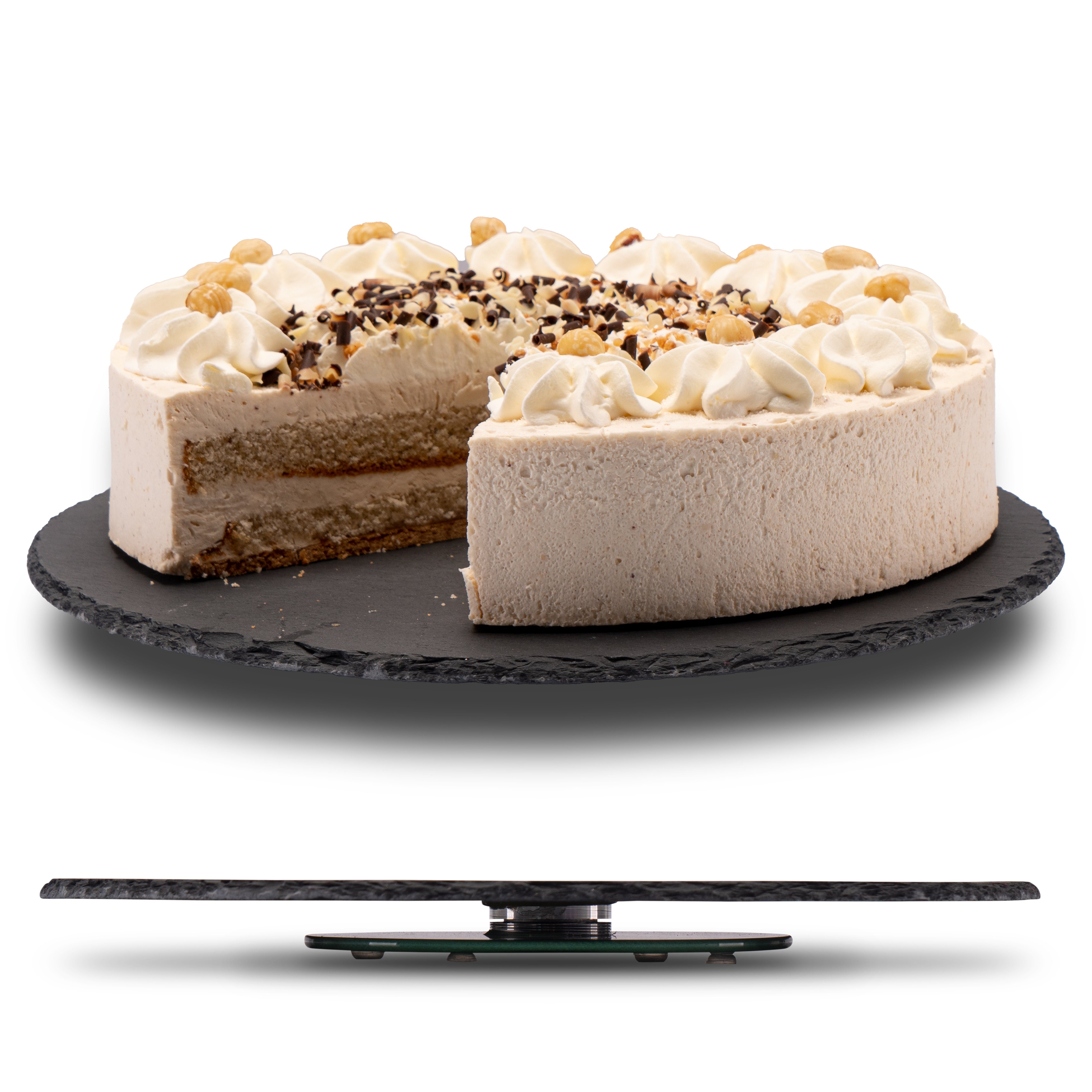 Fino Casa Kuchenplatte Fino Casa drehbare Schieferplatte rund als Servierplatte Kuchenplatte, Schiefer, (1x drehbare Schieferplatte rund Ø 30 cm), Schiefer, Kuchenplatte, Käseplatte, Antipasti Wurstplatte Tortenplatte