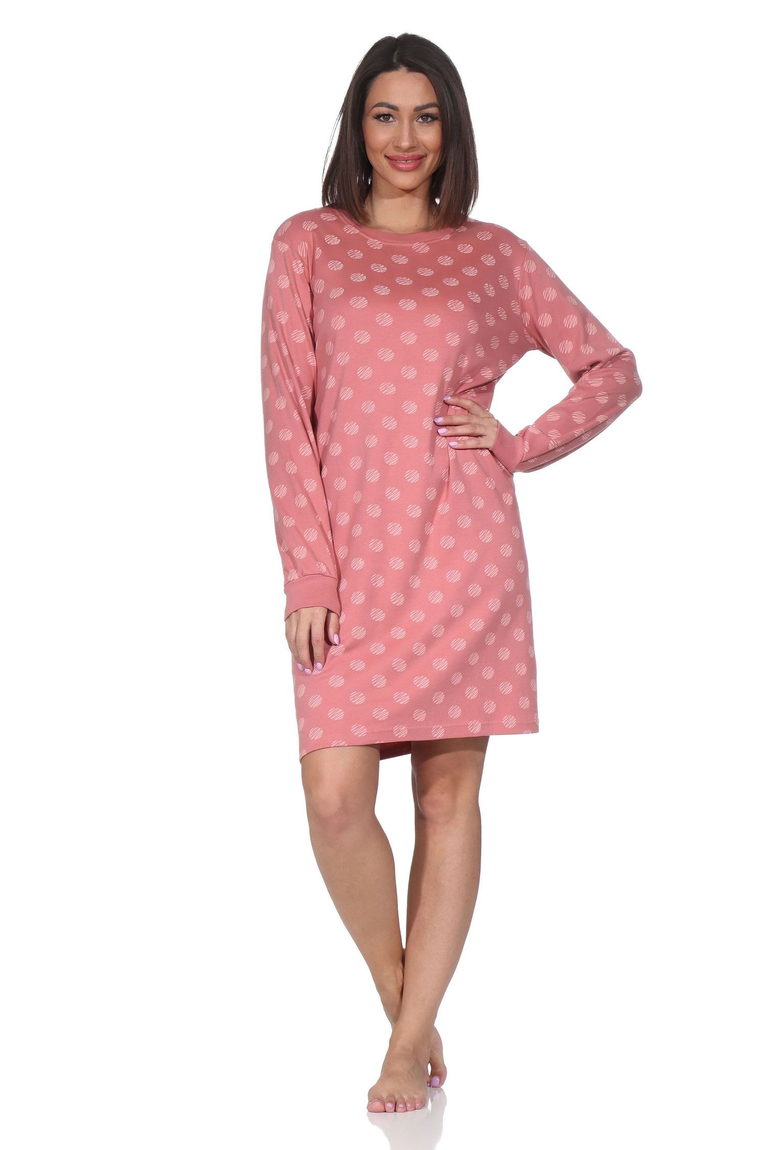 Normann Nachthemd Normann Damen Nachthemd in Kuschel Interlock Qualität Tupfen Optik