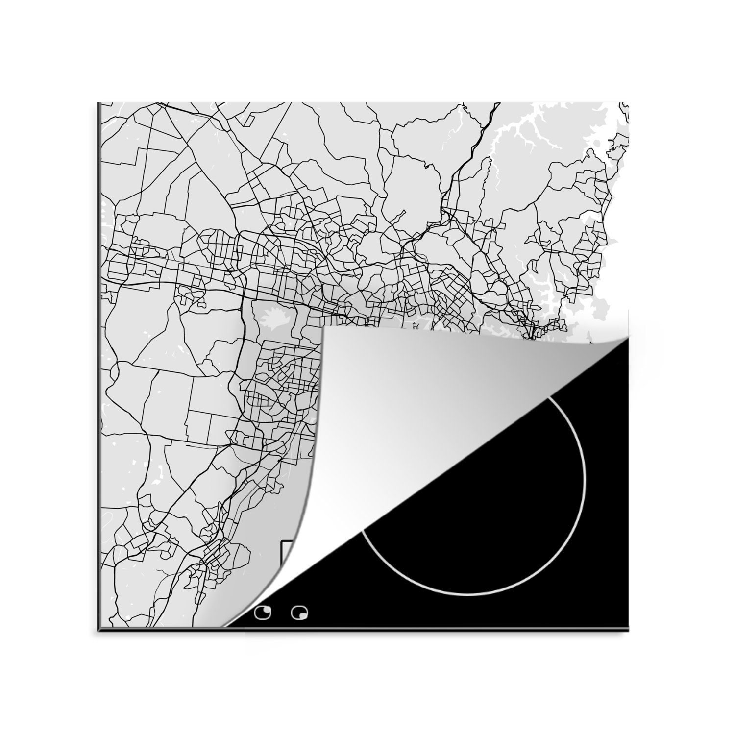 MuchoWow Herdblende-/Abdeckplatte Sydney - Stadtplan - Schwarz und Weiß - Karte, Vinyl, (1 tlg), 78x78 cm, Ceranfeldabdeckung, Arbeitsplatte für küche