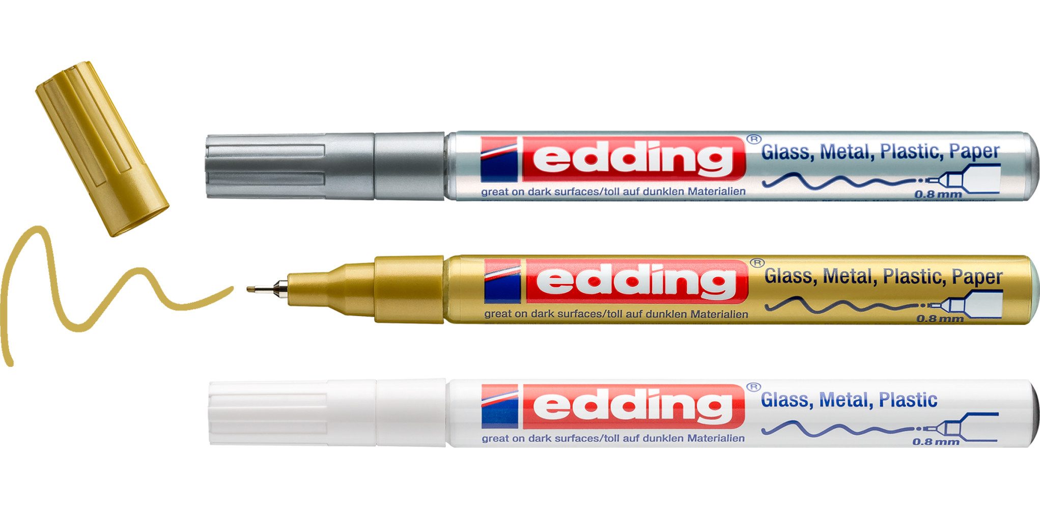 edding Lackmarker 780 Glanzlack-Marker Metallic, 3 Stück