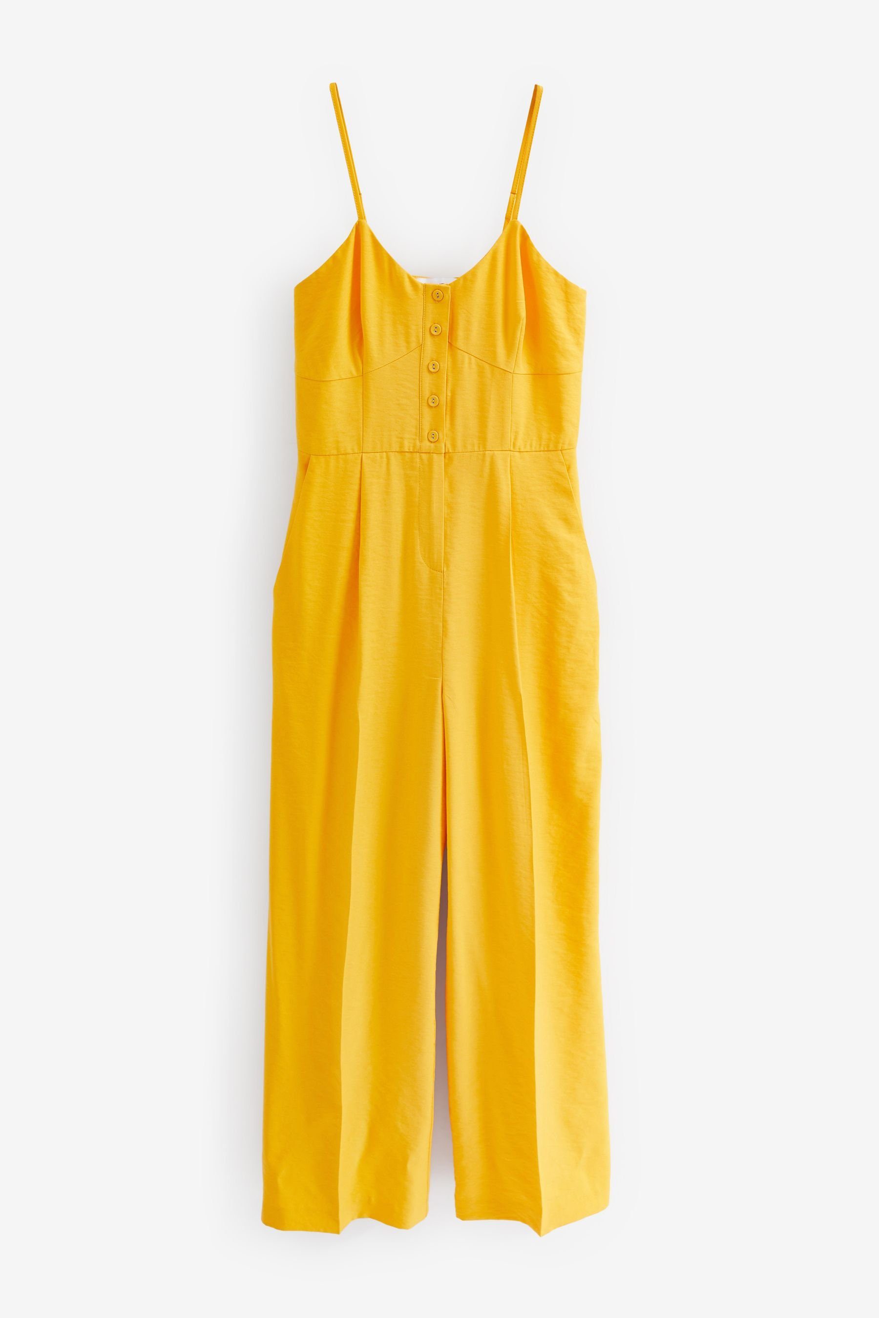 Next Jumpsuit Jumpsuit mit Trägern und Knopfdetail (1-tlg) Yellow