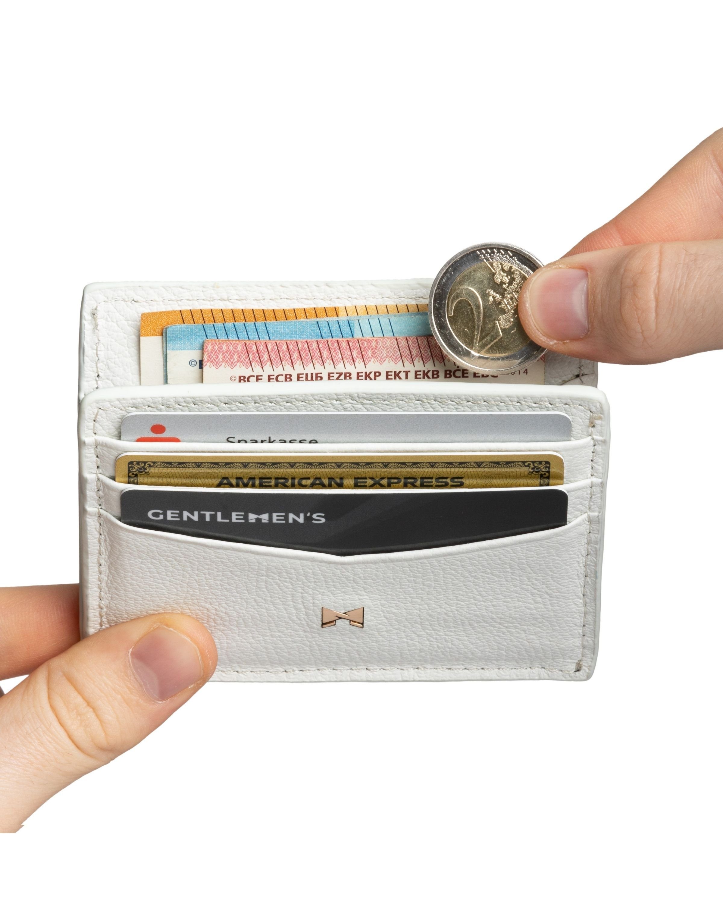 Gentlemen's Kartenetui - Kreditkartenetui mit Mittelfach & RFID Schutz - Slim Wallet Herren, mit Schein- und Münzfach - Herren Geldbeutel mit Fach für AirTag Weiß