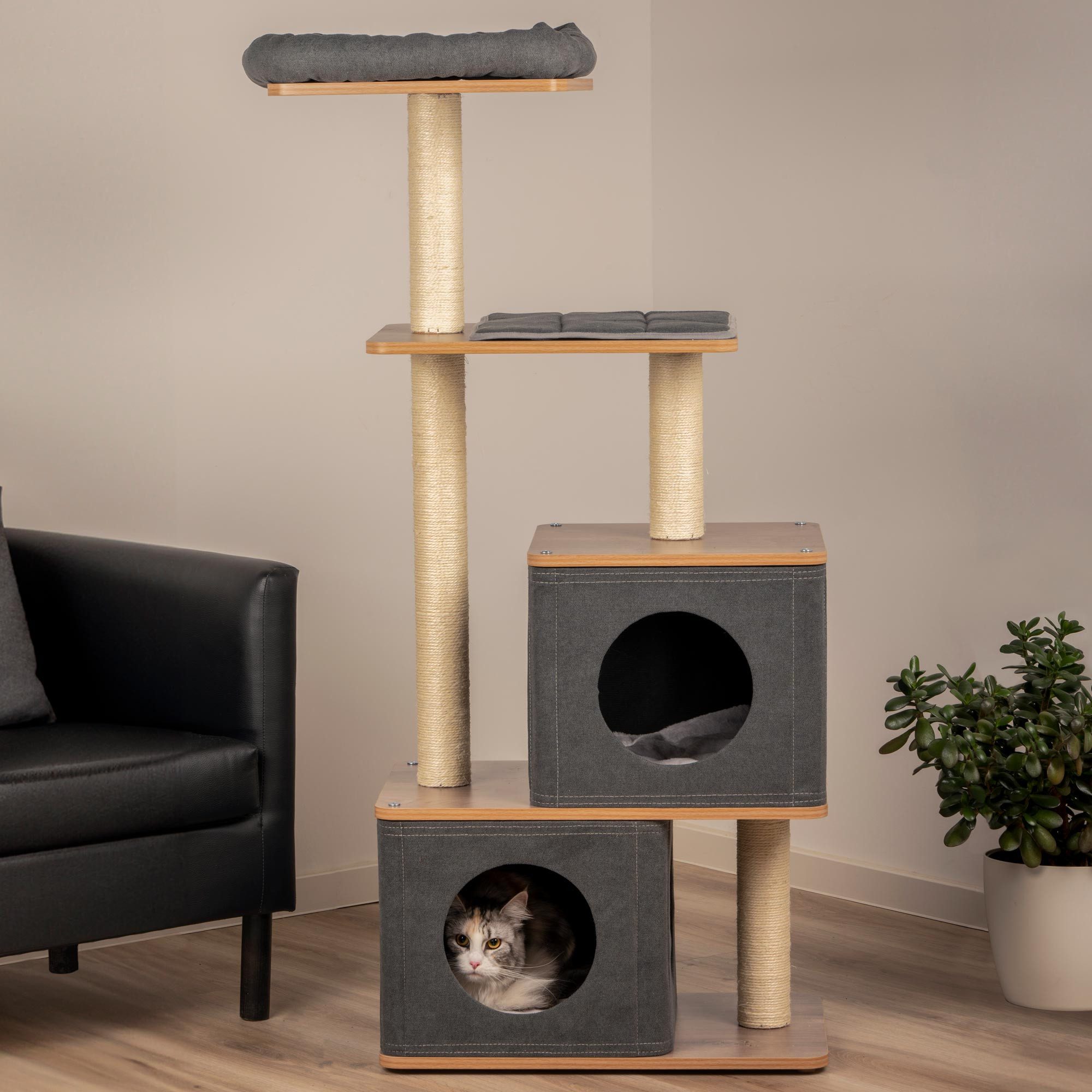 dobar Tierhaus dobar Kratzbaum "Hannah" mit Kuschelhöhle - 58 x 38 x 133 cm