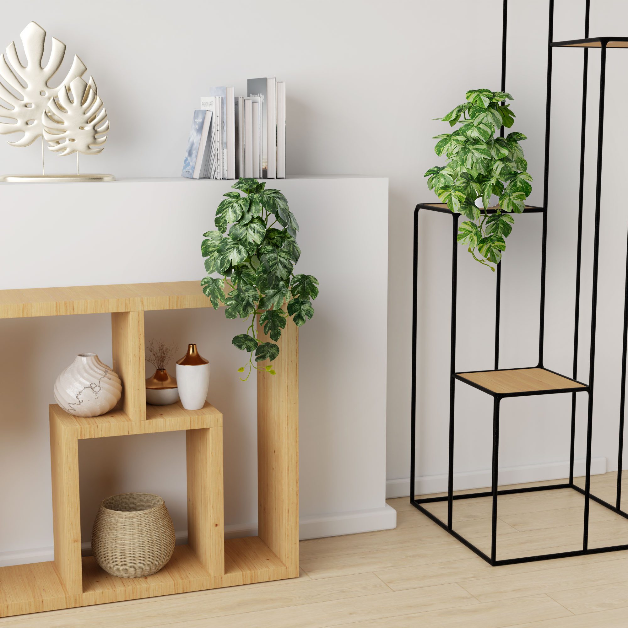 Kunstpflanze Künstliche Hängepflanzen im bruchfesten Topf, Hängepflanze künstlich Efeu, Monstera, Philodendron, Calathea, Pfeilblatt, Mosaik- & Zebrapflanze, PASCH, Bruchfester weißer Kunststofftopf