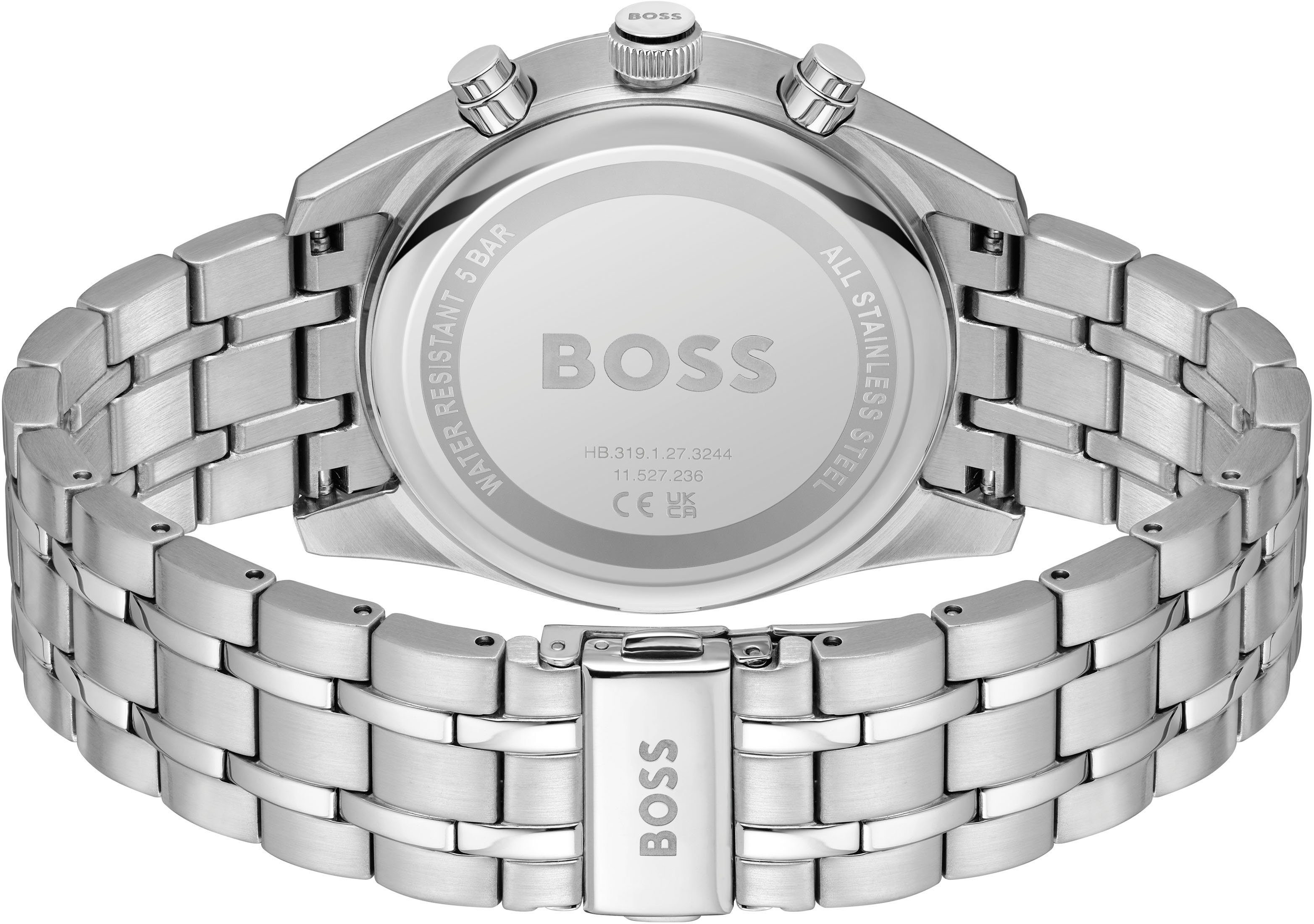 BOSS Chronograph SKYTRAVELLER 1514151, Quarzuhr, Armbanduhr, Herrenuhr, Edelstahlarmband, analog, Tag