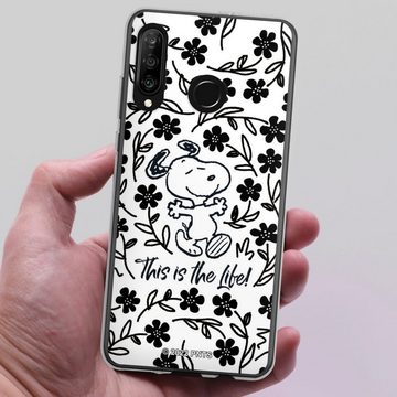 DeinDesign Handyhülle Peanuts Blumen Snoopy Snoopy Black and White This Is The Life, Huawei P30 Lite Premium Silikon Hülle Bumper Case Handy Schutzhülle