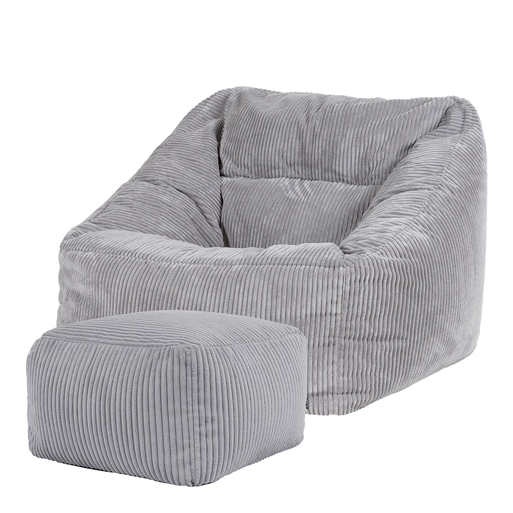 Sitzsack Riesen Sitzsack Sessel XXL aus Cord Flauschig „Natalia" mit Hocker