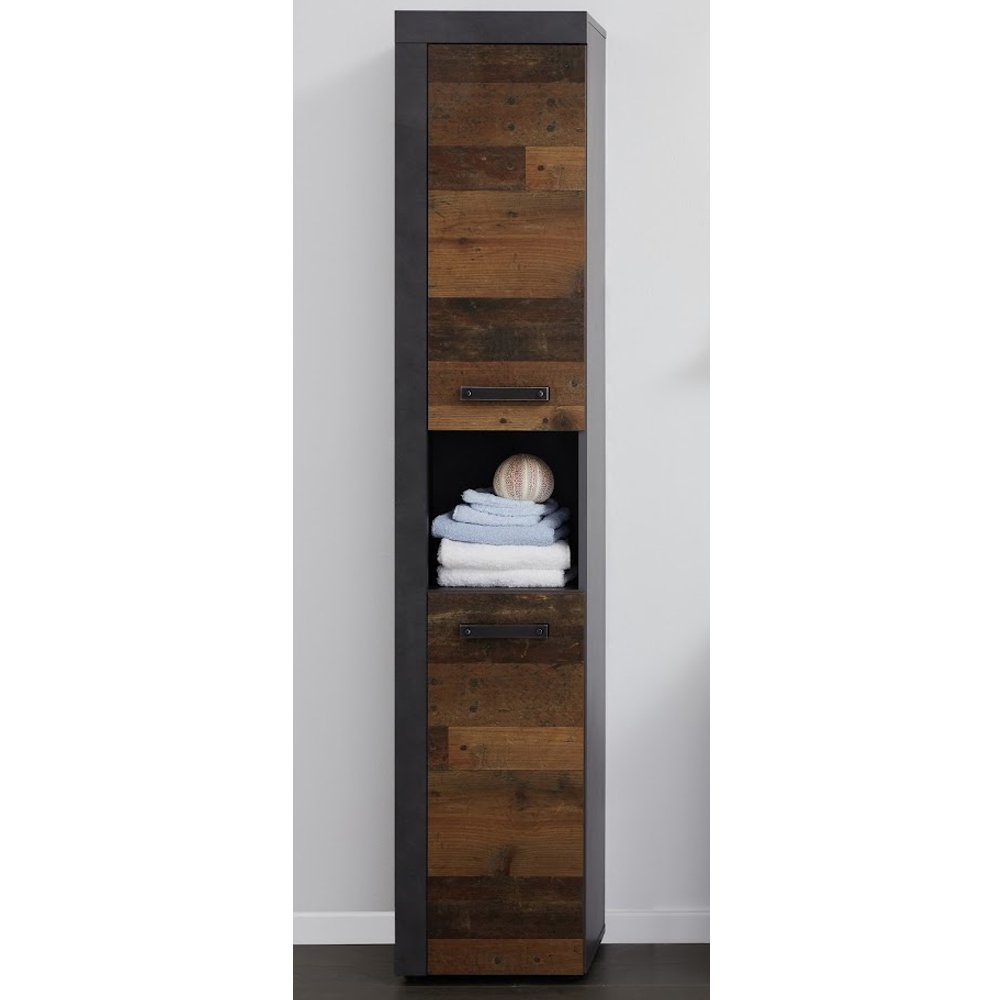 trendteam Hochschrank Cancun/Indy Badschrank Standschrank Badezimmermöbel Braun/Grau 36x184x31cm