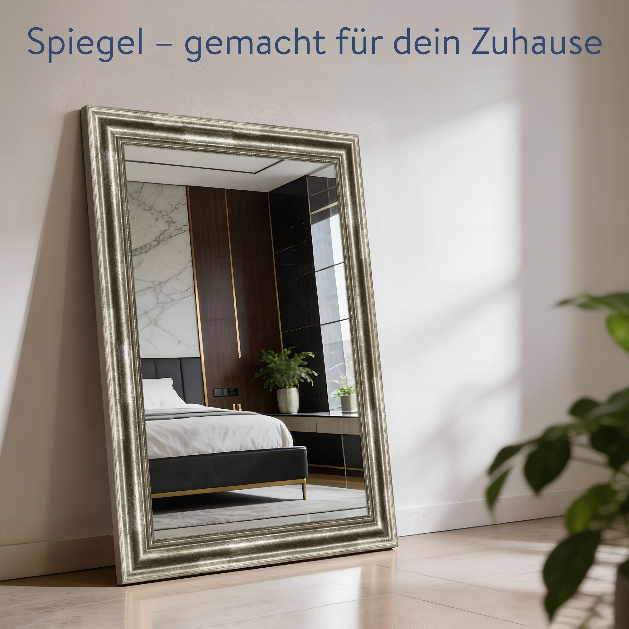 WANDStyle Wandspiegel H550, Silber, aus Massivholz im Antik Stil