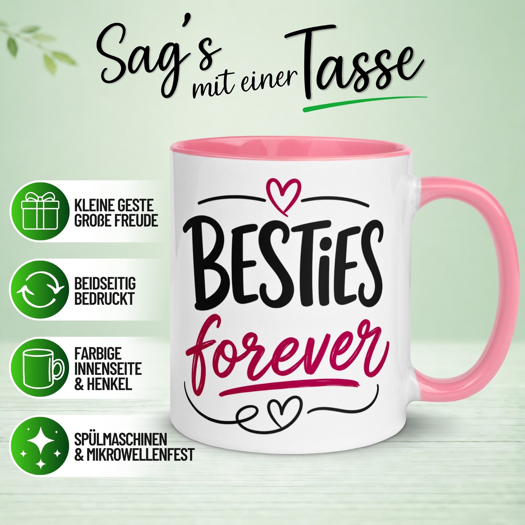 Momentals Tasse Freundschaft – „Besties forever“ – Geschenk Beste Freundinnen Freundin, Gratis Versand · Links-&Rechtshänder · Spülmaschinenfest