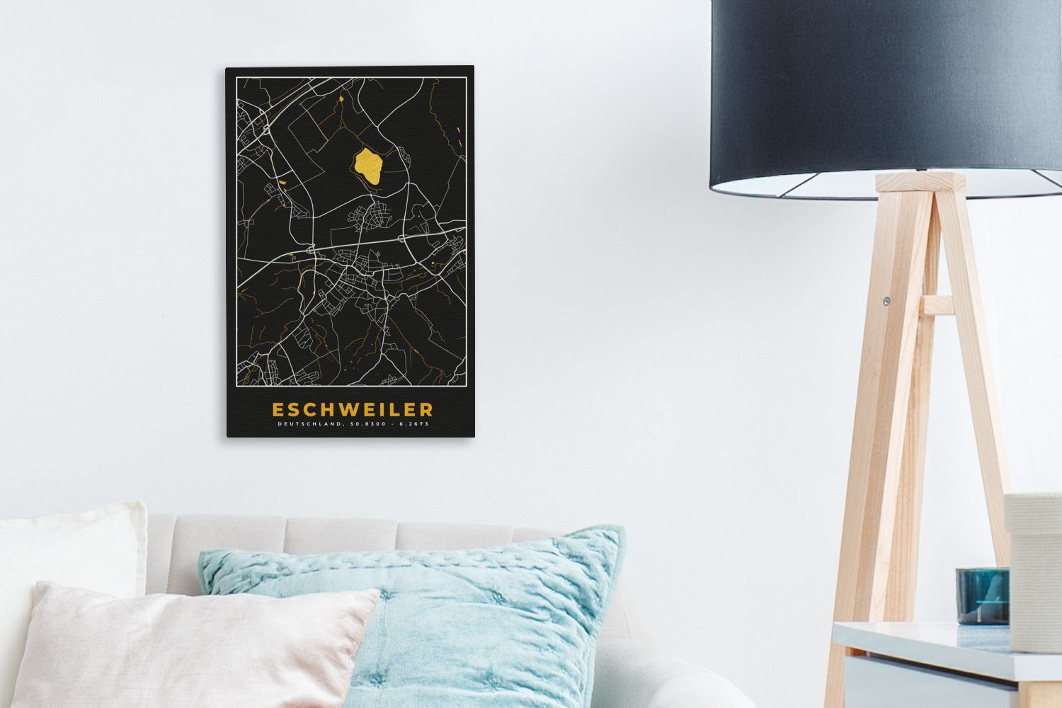 Gemälde, St), cm - Gold Eschweiler, - Leinwandbild Karte inkl. - bespannt (1 20x30 fertig Leinwandbild Zackenaufhänger, OneMillionCanvasses® Deutschland
