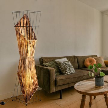 NOWA Stehlampe, Leuchtmittel nicht inklusive, Stehlampe Stehleuchte Holzlampe Gittergeflecht Wohnzimmerlampe H 130cm