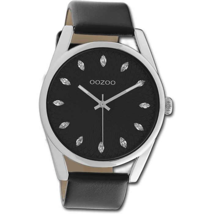 OOZOO Quarzuhr Oozoo Damen Armbanduhr Timepieces (Analoguhr) Damenuhr mit Lederarmband rundes Gehäuse groß (ca. 45mm) Elegant-Style