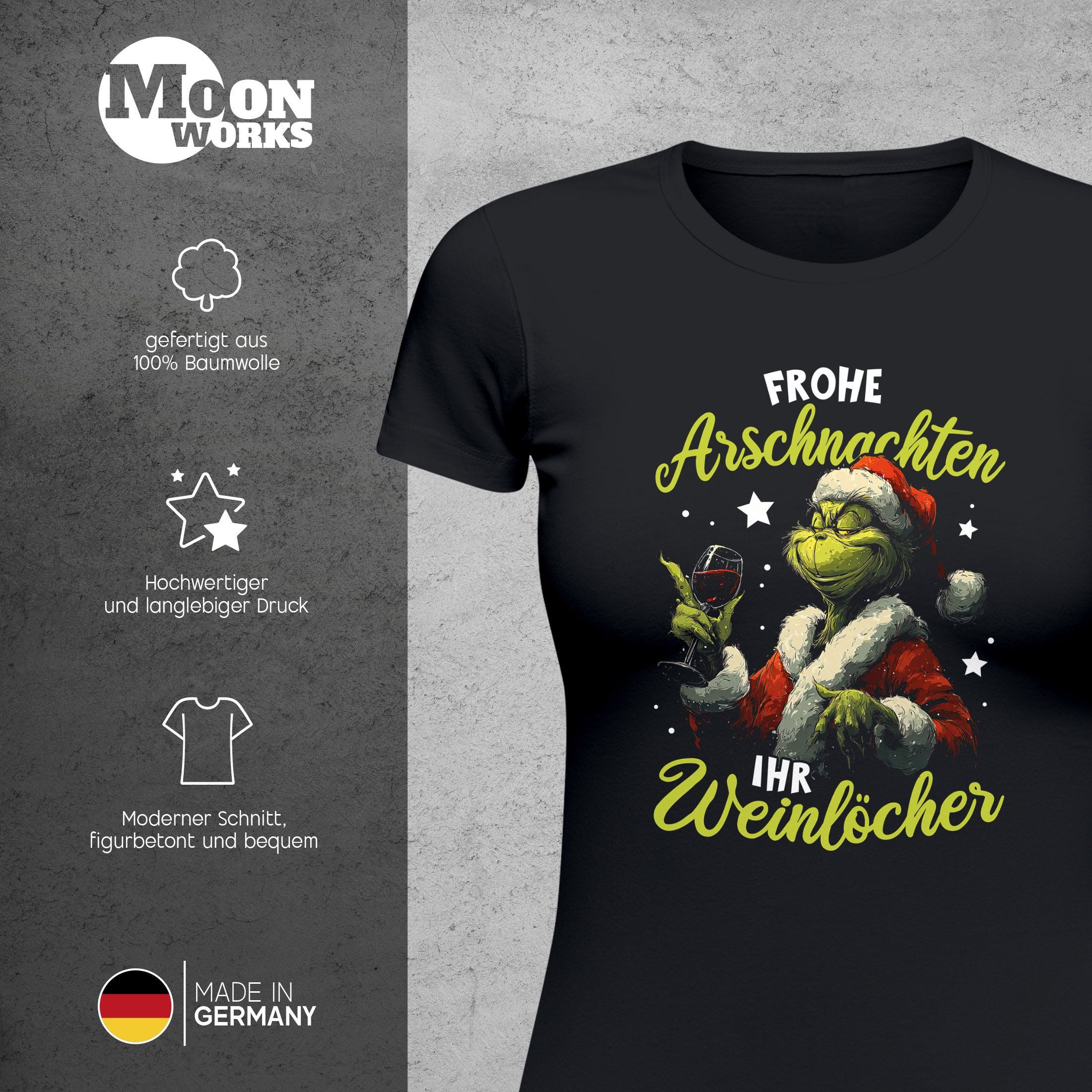 MoonWorks Print-Shirt Weihnachtsshirt Damen Motiv - Anti XMAS Spruch - Christmas Printshirt mit Print