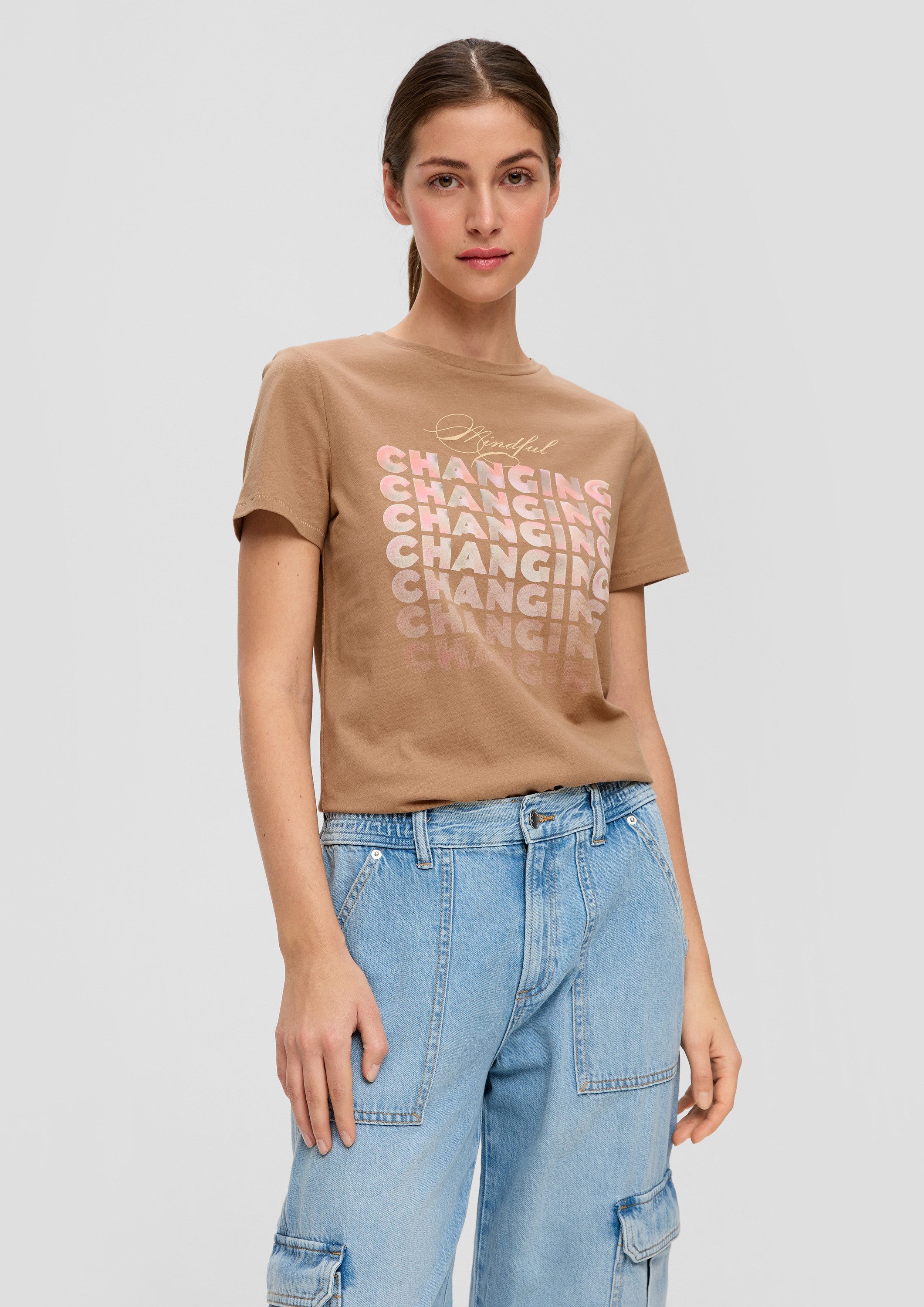 QS Kurzarmshirt T-Shirt Baumwollshirt mit Frontprint günstig online kaufen