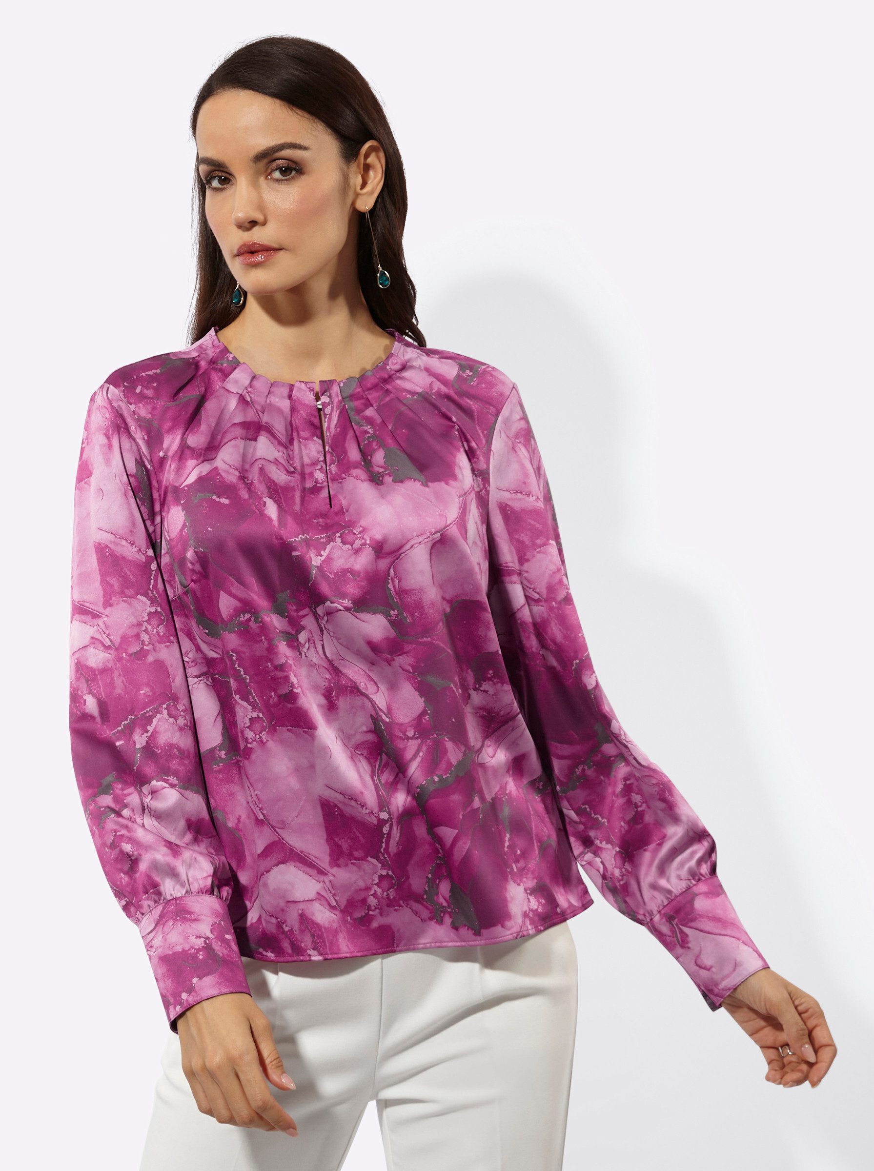 creation L Klassische Bluse Satin-Bluse Langarm