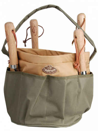 esschert design Gartenpflege-Set Garten Gerätetasche Werkzeugtasche rund grün braun Kanevas Taschen