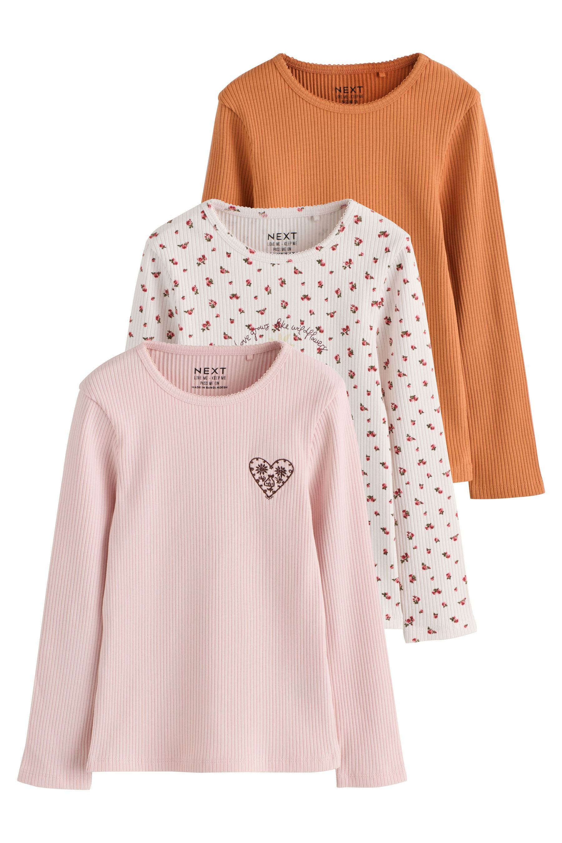 Next Langarmshirt Gerippte Langarmoberteile, 3er-Pack (3-tlg)