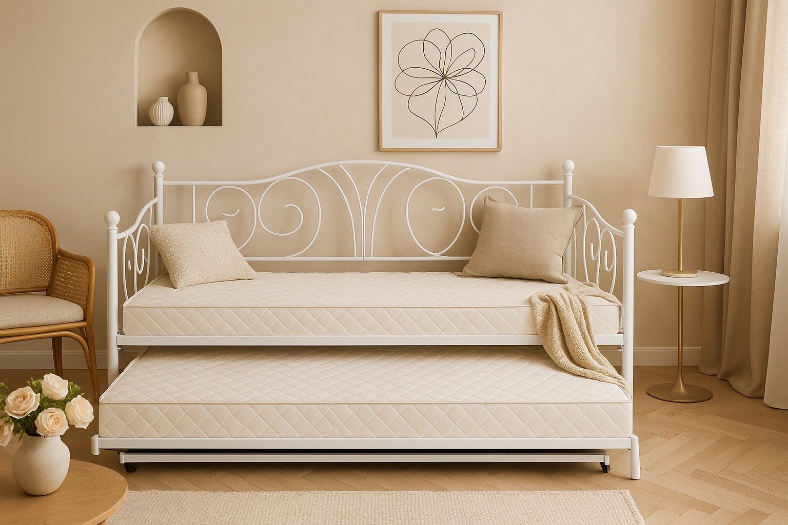 moebel-direkt-online Daybed Metallbett Daybett mit Gästebett in zwei Farben