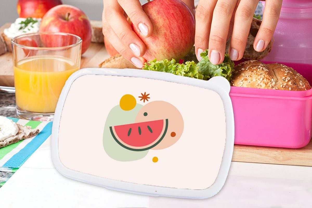 Lunchbox Wassermelone rosa Snackbox, - (2-tlg), für MuchoWow Brotdose - Brotbox Obst Erwachsene, Kunststoff Kinder, Kunststoff, Mädchen, Pastell,