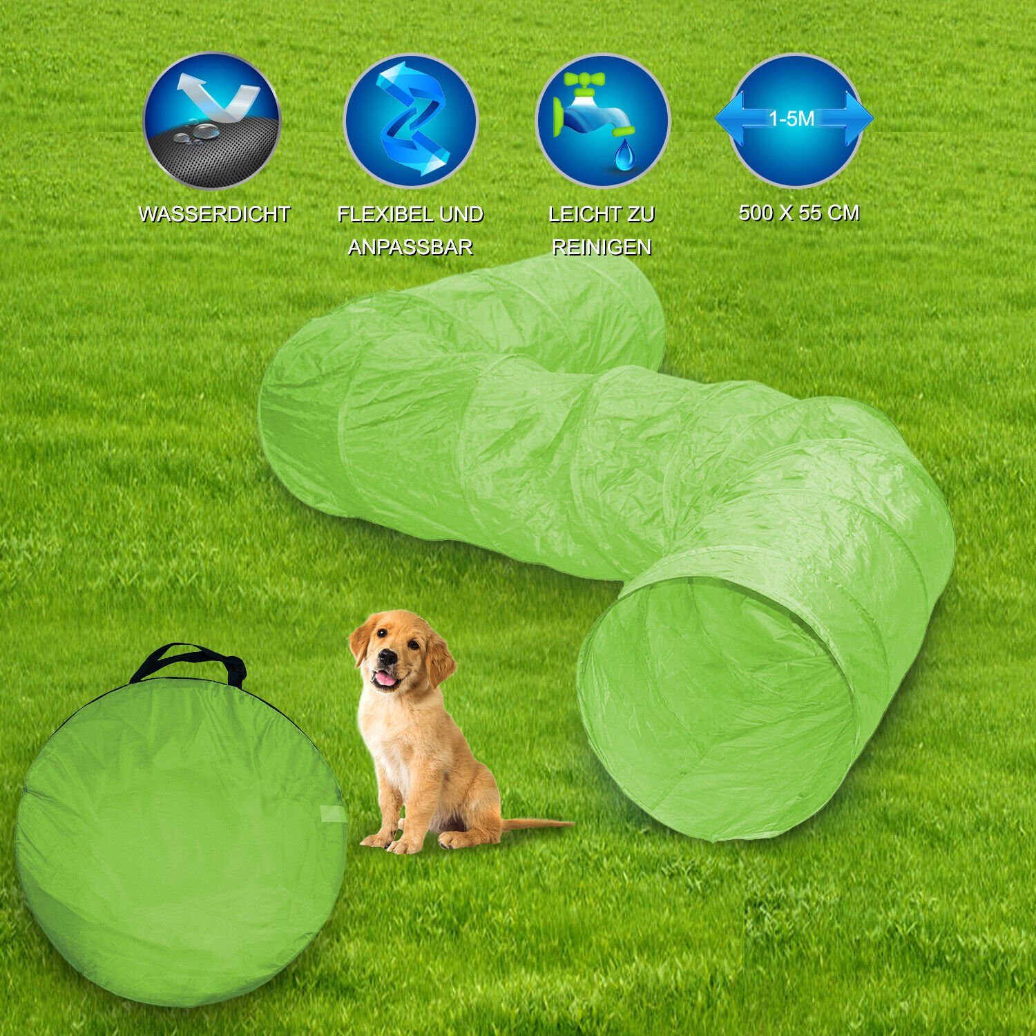 KEINerlei® Agility-Tunnel Hundetunnel 500x55cm Heringe Transportasche Hunde Agility Spieltunnel, Nylon, 001 12 x Heringen