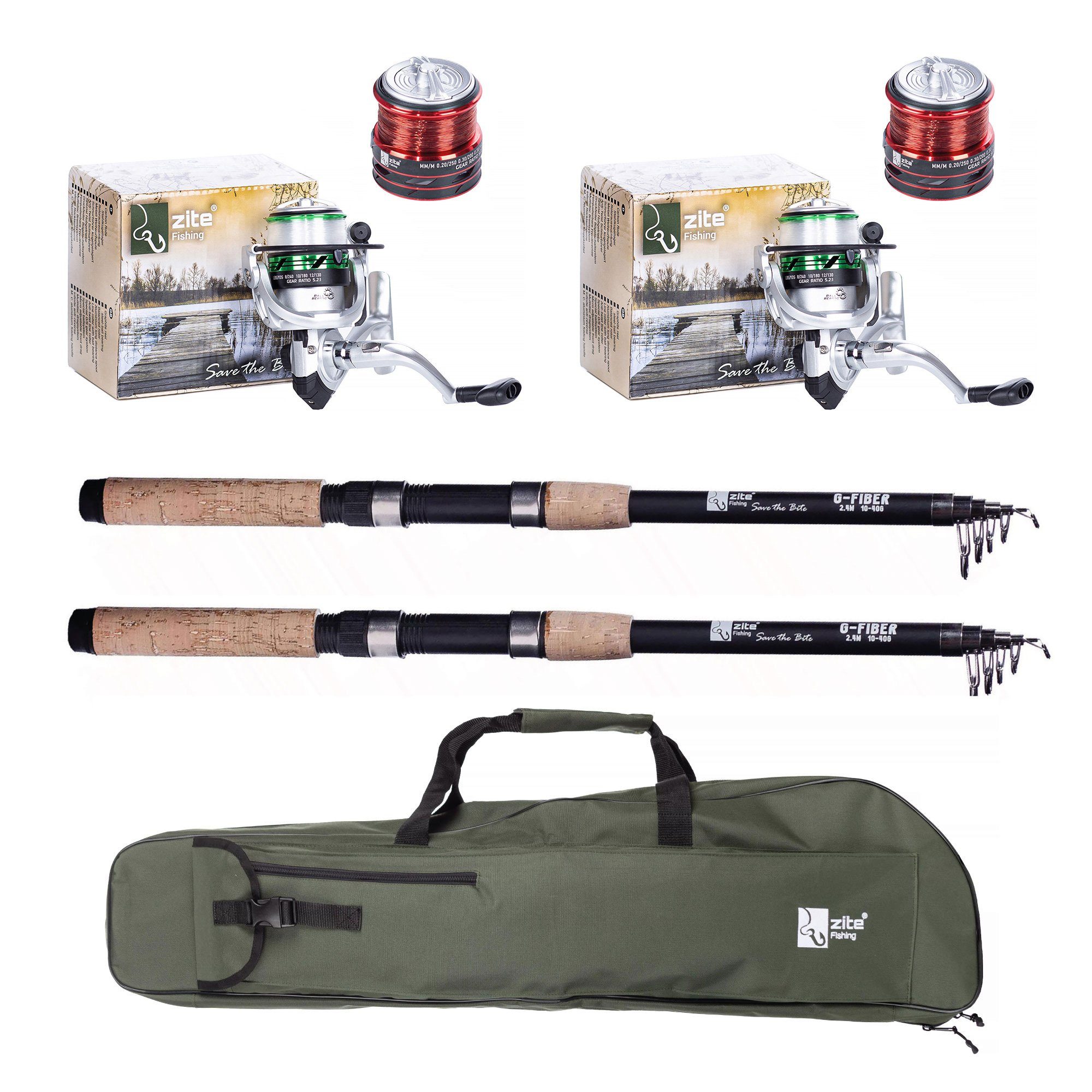Zite Angelrutentasche 2 Teleskopruten 2,70m Angelrollen & Rutentasche - Angelset Karpfen Aal