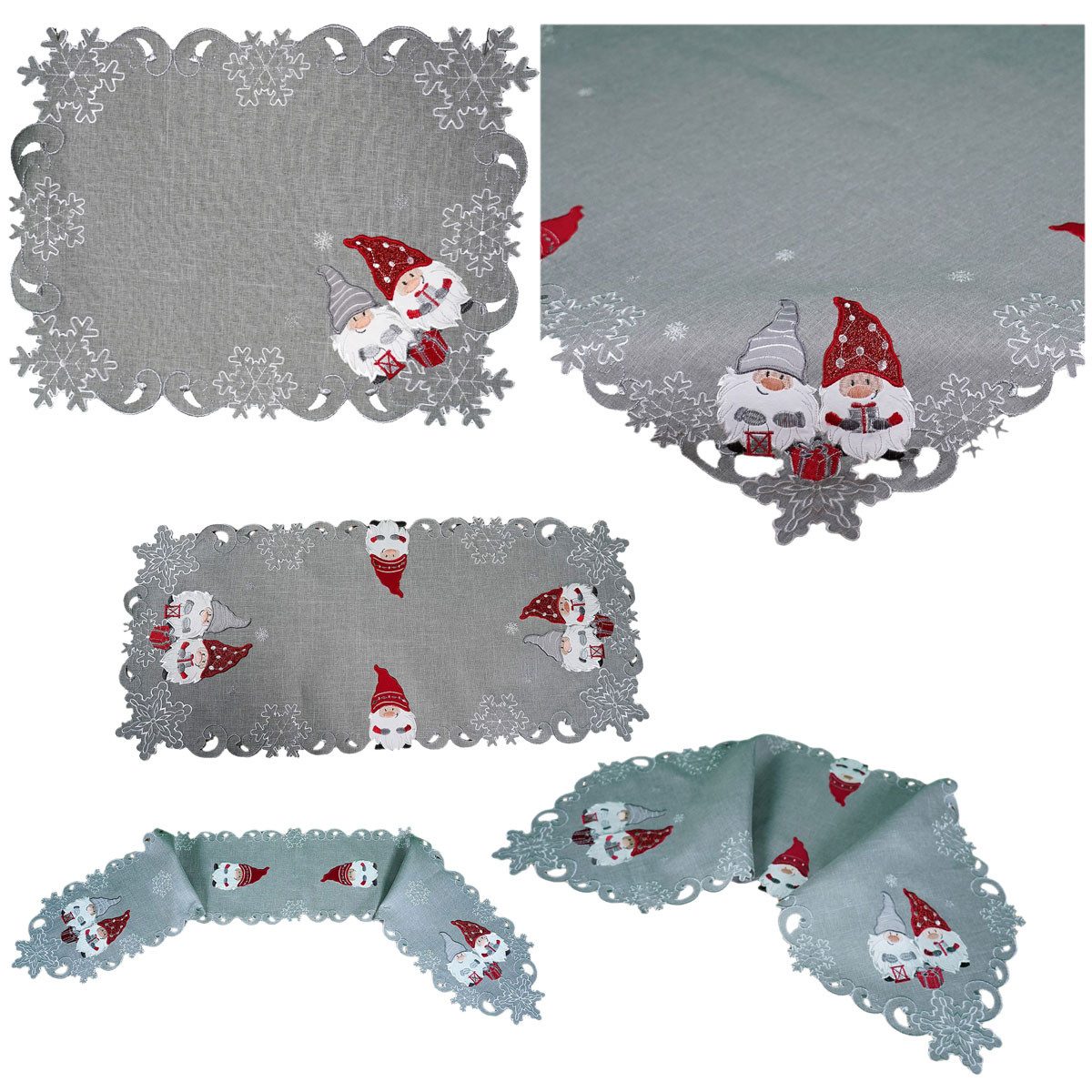 texpot Tischdecke Tischläufer Stickerei Wichtel Winter Weihnachten (1-tlg) – Bild 3 von 3
