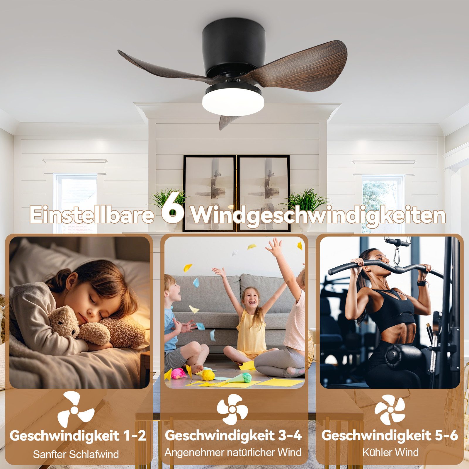 Nettlife Deckenventilator Leise Schwarz Mit Beleuchtung günstig online kaufen