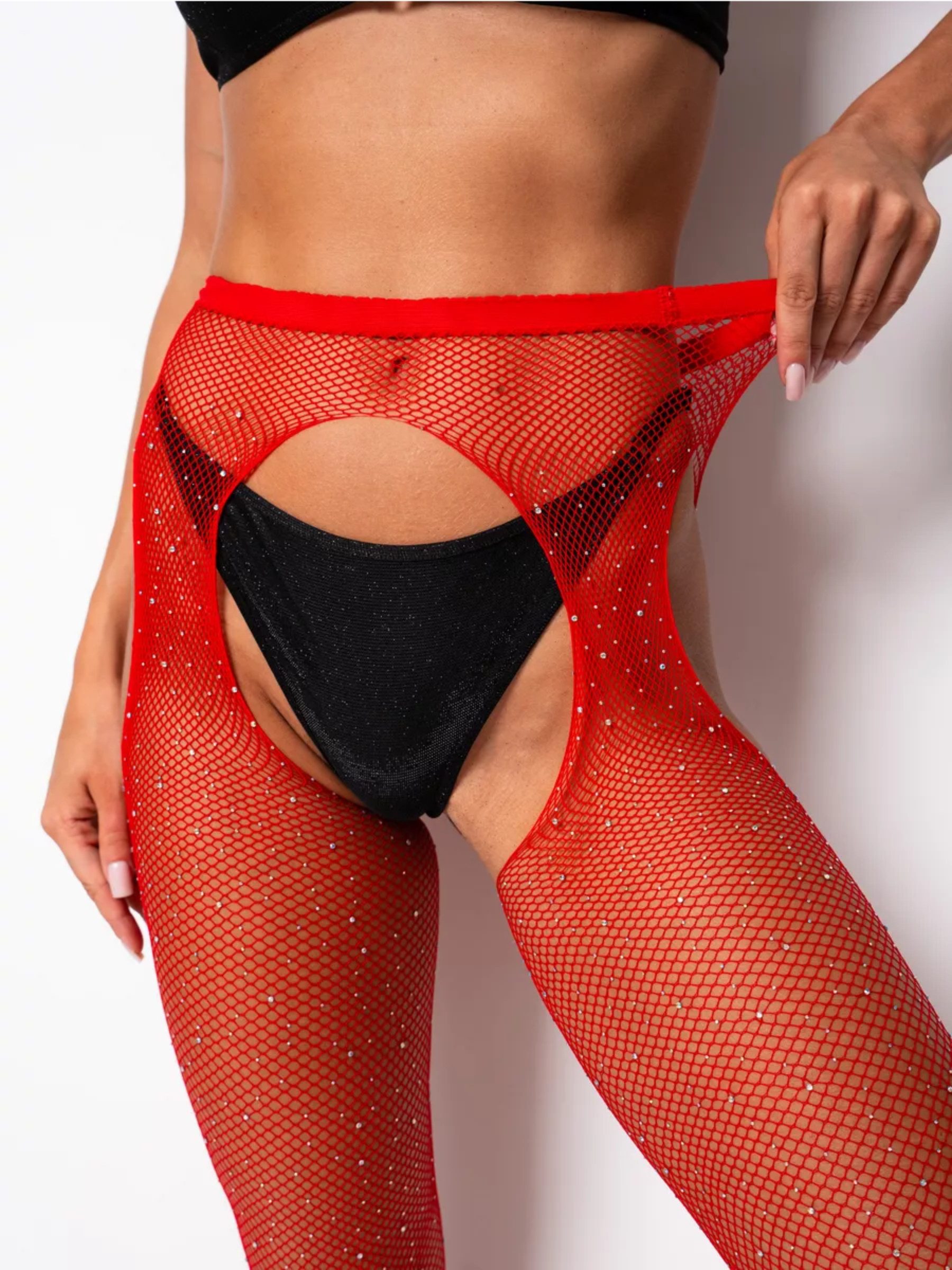 Elegant Love Ouvert Strumpfhose Feine Netzstrümpfe – Halterlose Strümpfe für besondere Anlässe (Einheitsgröße: S - XL) Dessous mit offenem Schritt, S–XL