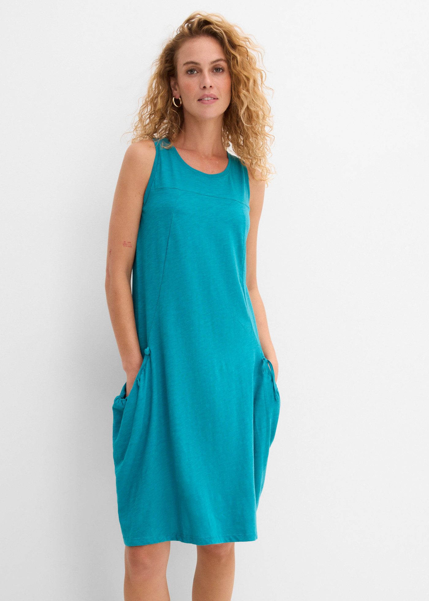 bonprix Jerseykleid für den Alltag, ärmellos, aus Baumwolle, in A-Linie, mit Taschen