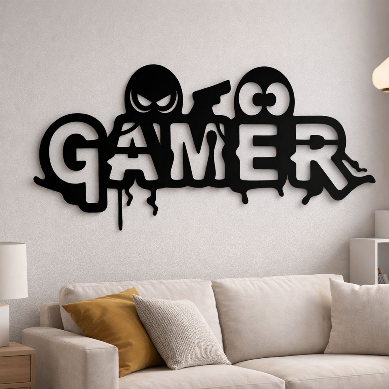 Jungengel Wandbild Gamer Wanddeko Gamerzimmer Gaming Schriftzug Holz Schwarz MDF, (Einzelartikel, 1 St), Erhältlich in 4x Größen, Exklusives Design, Einfache Montage