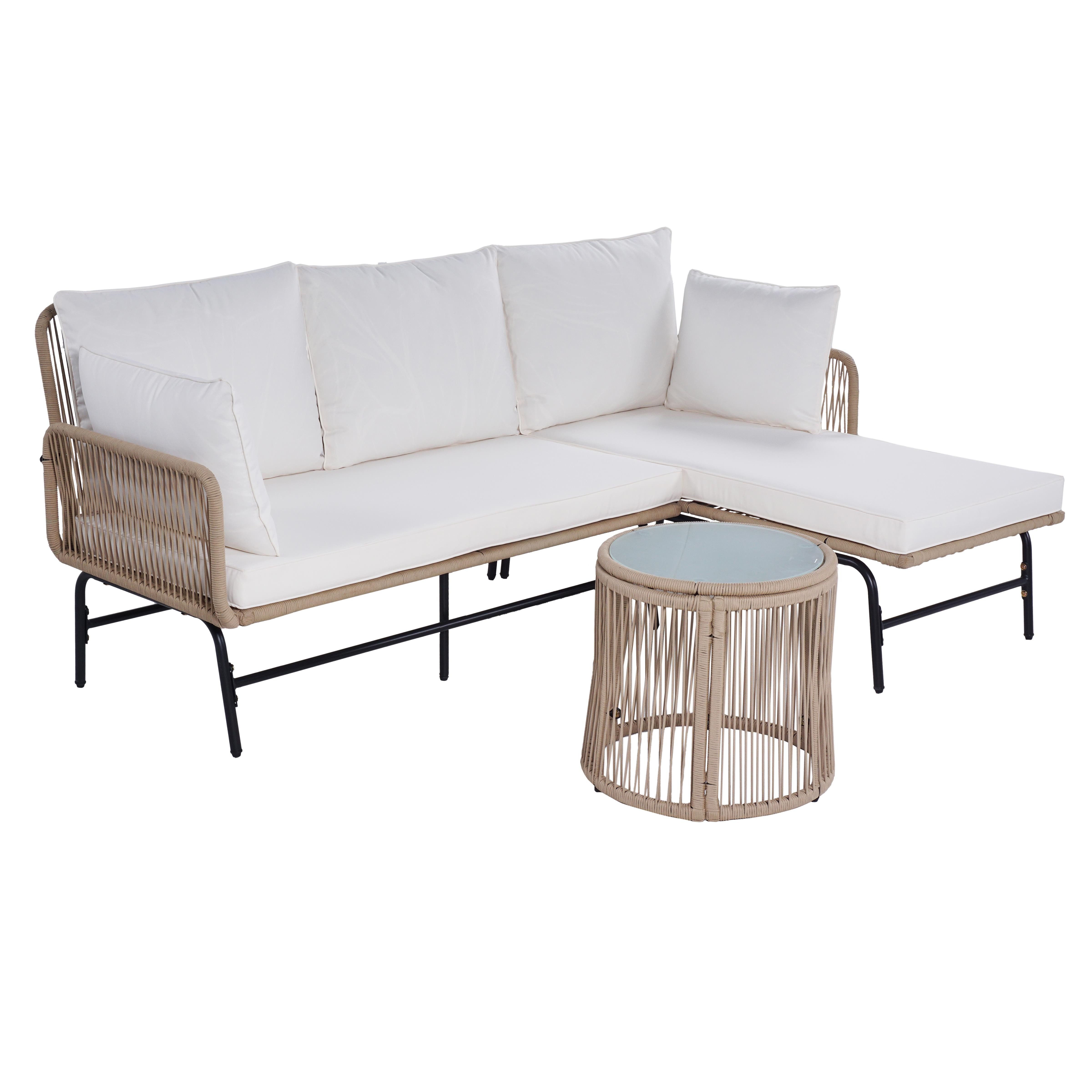 ESTEXO Sitzgruppe Gartenmöbel Set Lounge Rope Seil-Optik Gartenbank Gartenset Beige