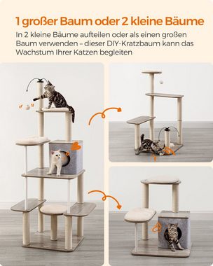 FEANDREA Kratzbaum, DIY, 360° drehbare Plüschbälle, Katzenturm