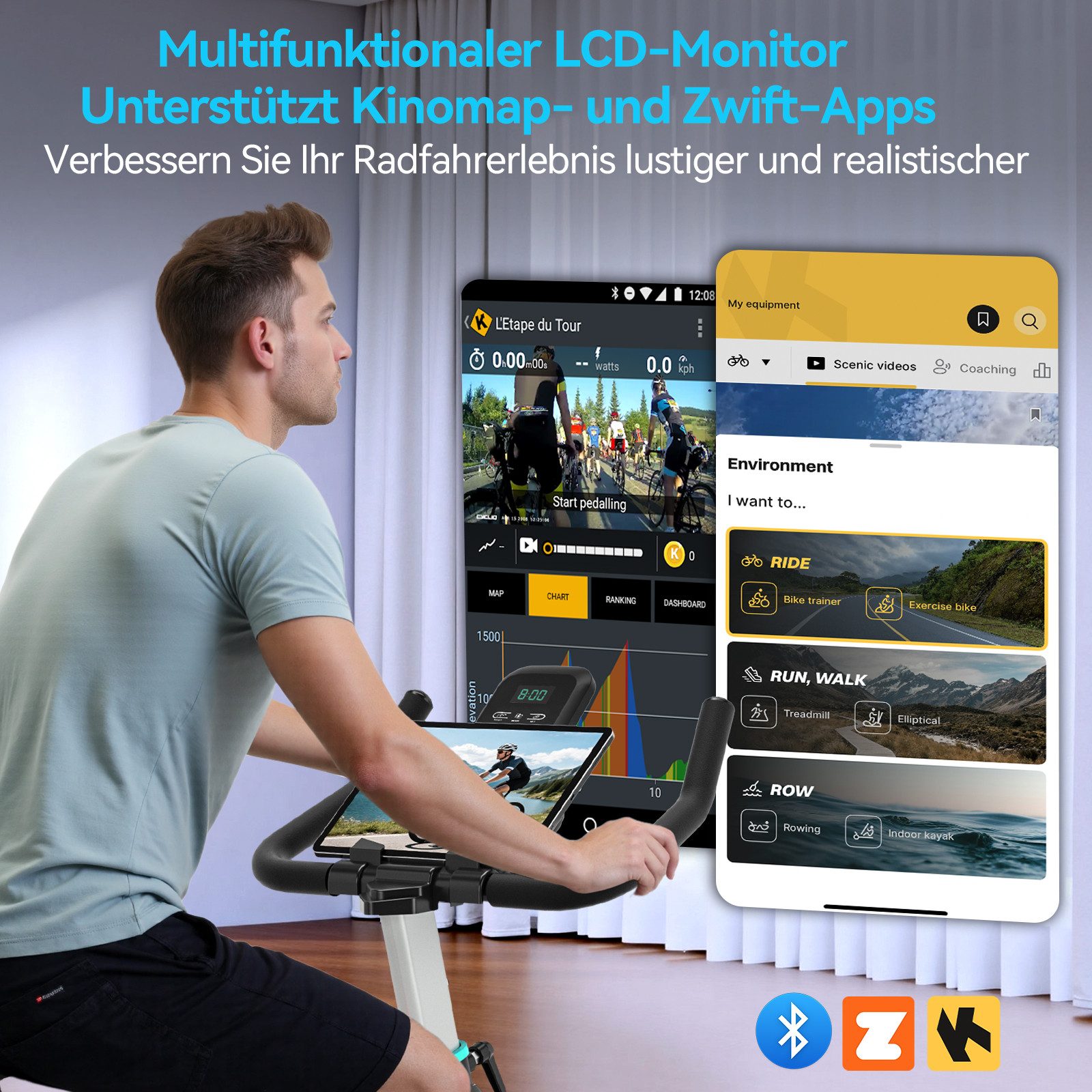 Wenoker Heimtrainer Fahrrad mit App,Magnetischem Widerstand, Indoor Bike, Kardio Training Fitnessbikes, Kinomap&Zwift kompatibel, Bis 160KG