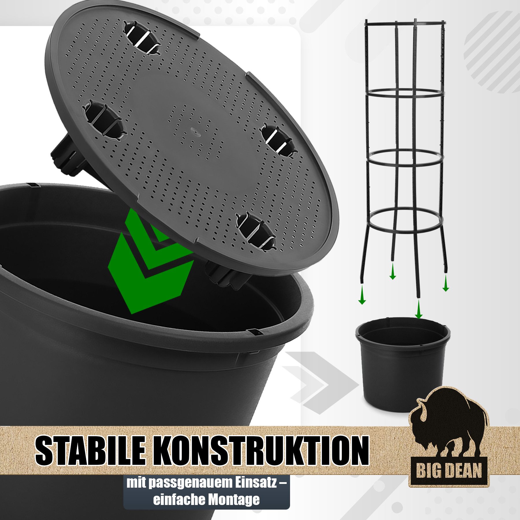 BigDean Pflanzkübel Tomatentopf mit Rankhilfe XL (Set, 2 St., Tomatentopf + Rankhilfe), Integrierter Wasserspeicher, Modulares Rankgitter, Wiederverwendbar – Bild 4 von 5