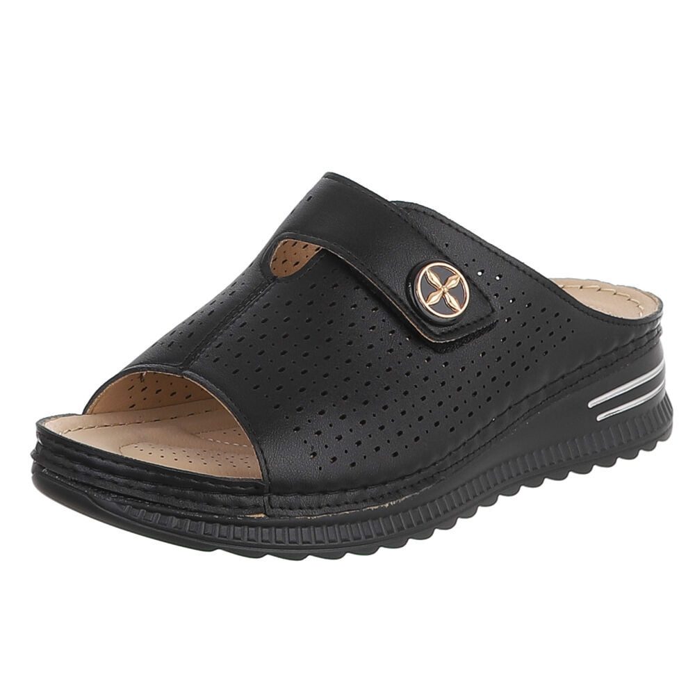 Ital-Design Damen Pantolette mit Lochung und Schmuckdetail Plateausandaletten (91849158) Keilabsatz/Wedge Keilsandaletten in Schwarz