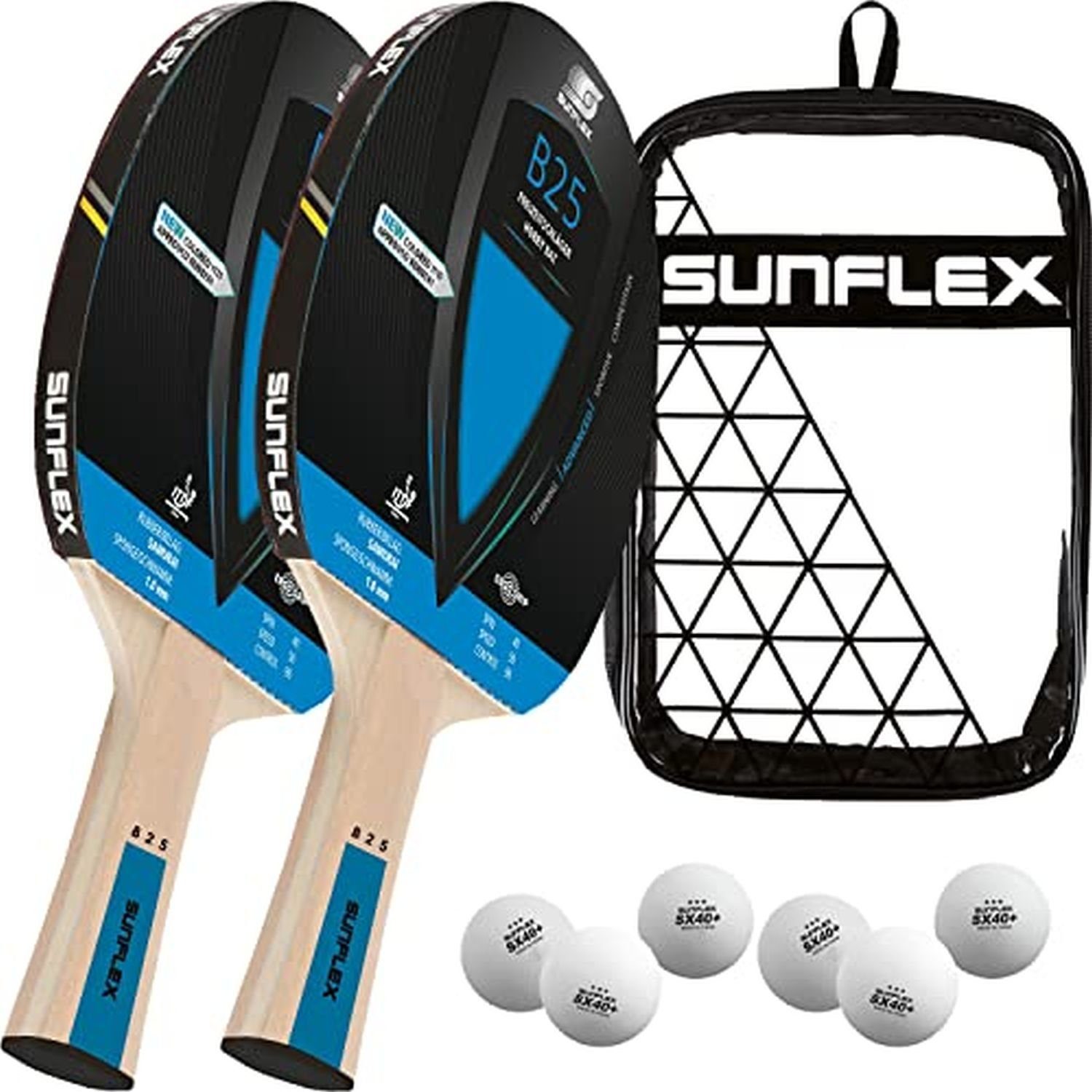Tischtennisschläger B25 2 x Tischtennisschläger + Tischtennishülle Double + 2 x 3*** ITTF