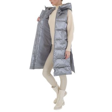 Ital-Design Steppweste Damen Freizeit Kapuze Gefüttert Winterjacke in Silber