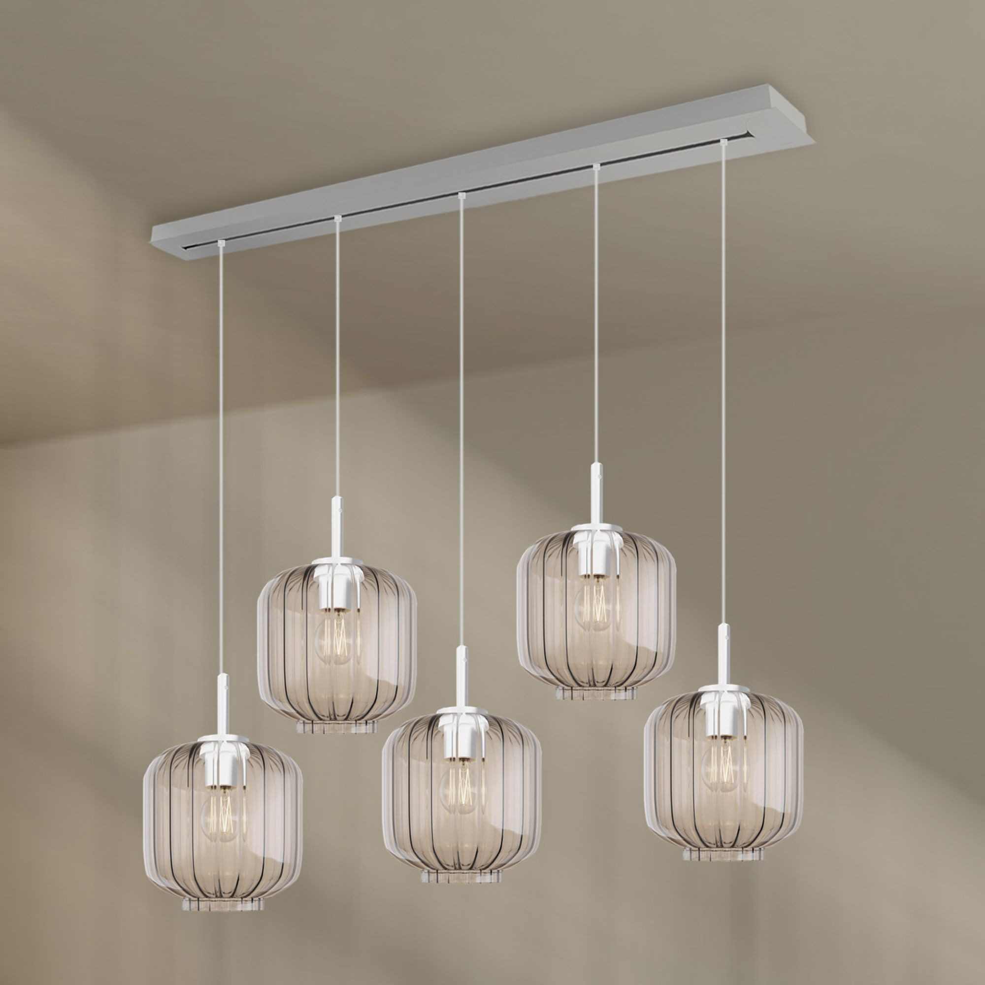 Pendelleuchte Velo Esstischleuchte 5-flg 160cm Baldachin Ø 20cm Klar