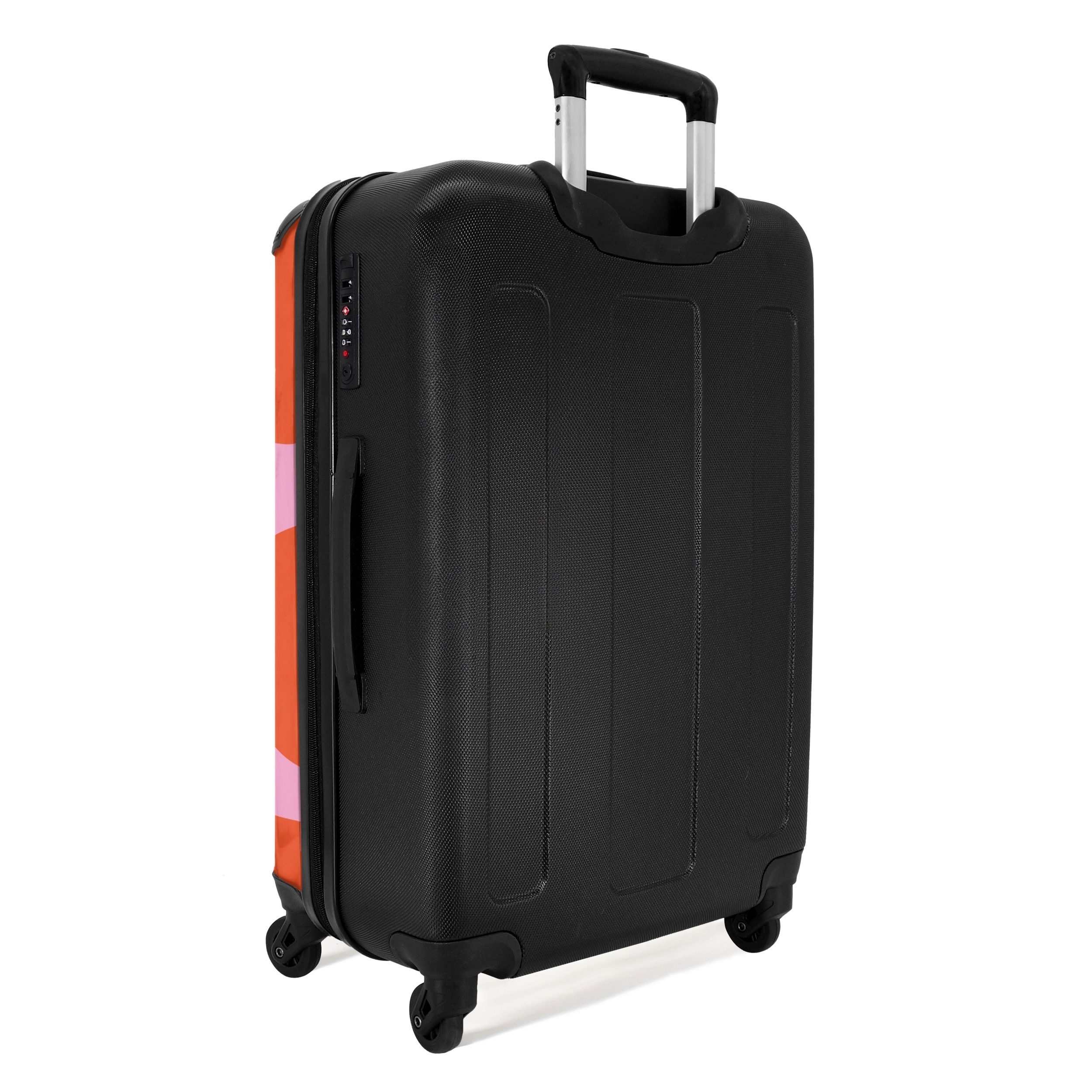 NoBoringSuitcases.com© Hartschalen-Trolley Rosa mit roten Flecken 67 cm - 72 L, 4 Rollen, Hartschalenkoffer Mittel Groß für 20kg, Frauen Reisekoffer Trolley
