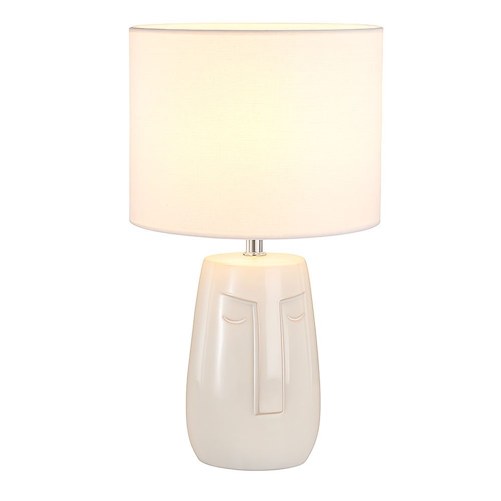 FISCHER & HONSEL LED Tischleuchte, Leuchtmittel inklusive, Warmweiß, LED Tischlampe Leseleuchte Keramik Stoff beige H 39 cm