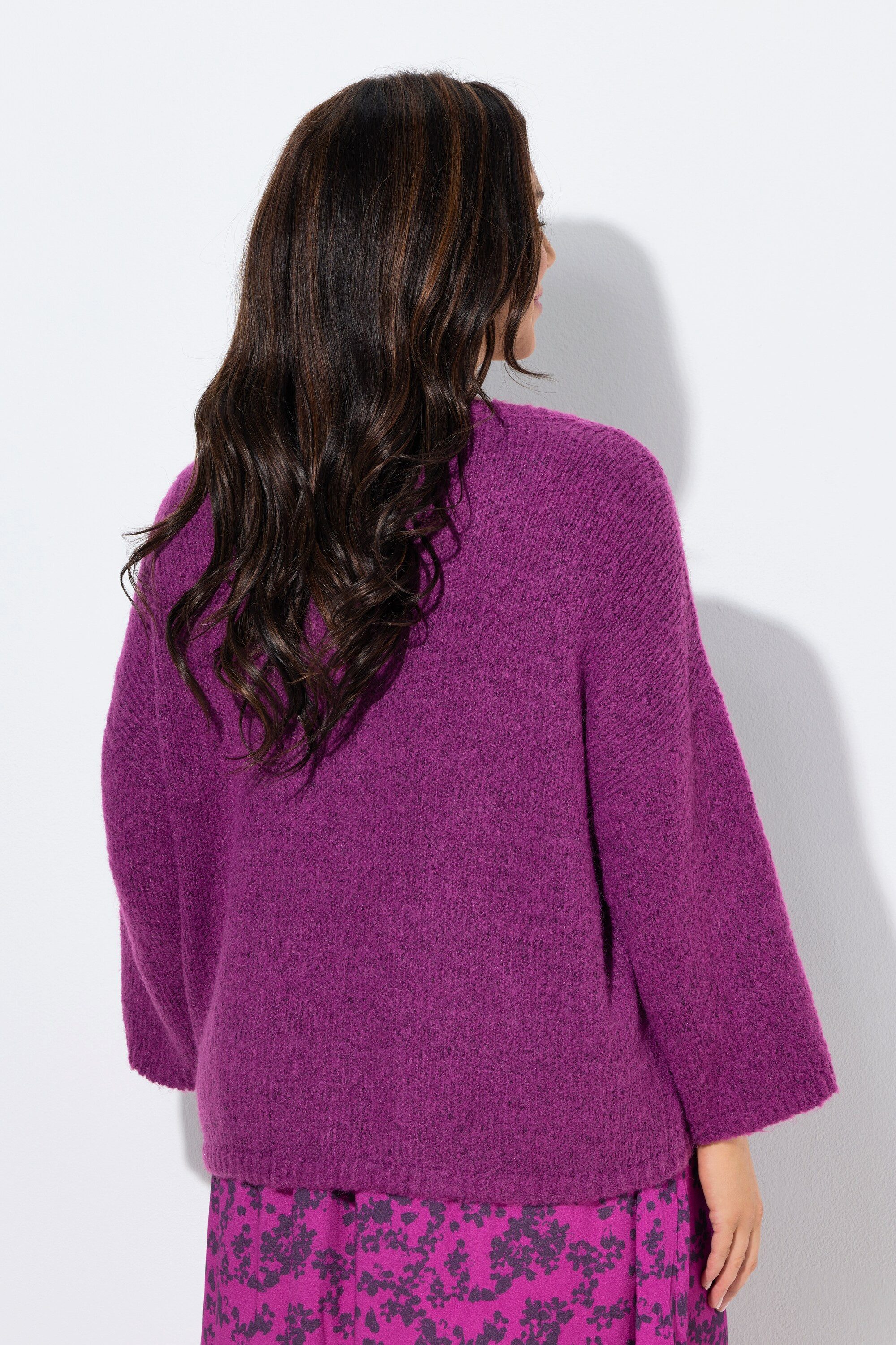 Ulla Popken Strickjacke Strickjacke Oversized Rundhalsausschnitt 3/4-Arm