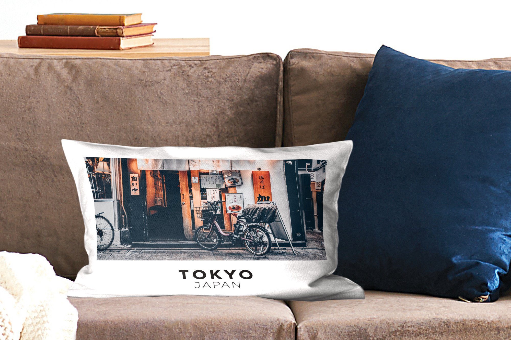 mit Dekokissen - Dekokissen Japan Fahrrad, MuchoWow Wohzimmer Schlafzimmer Zierkissen, Füllung, Dekoration, Tokio -